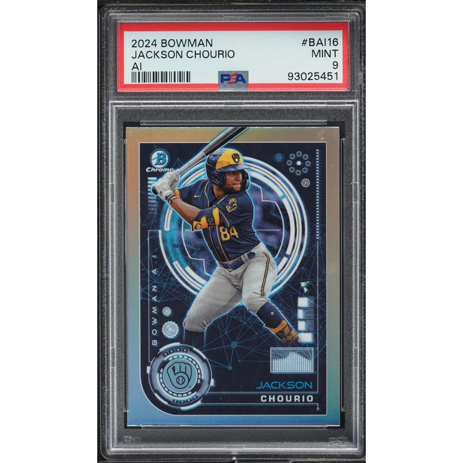 Jackson Chourio 2024 Bowman Chrome AI ROOKIE #BAI-16 PSA 9 MINT Brewers RC