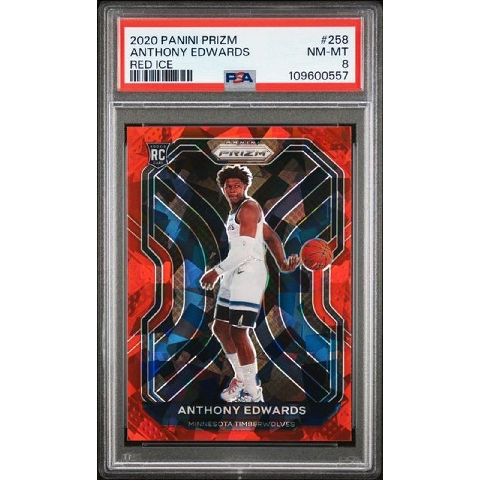 Anthony Edwards 2020-21 Panini Prizm RC Rookie Red Ice #258 PSA 8