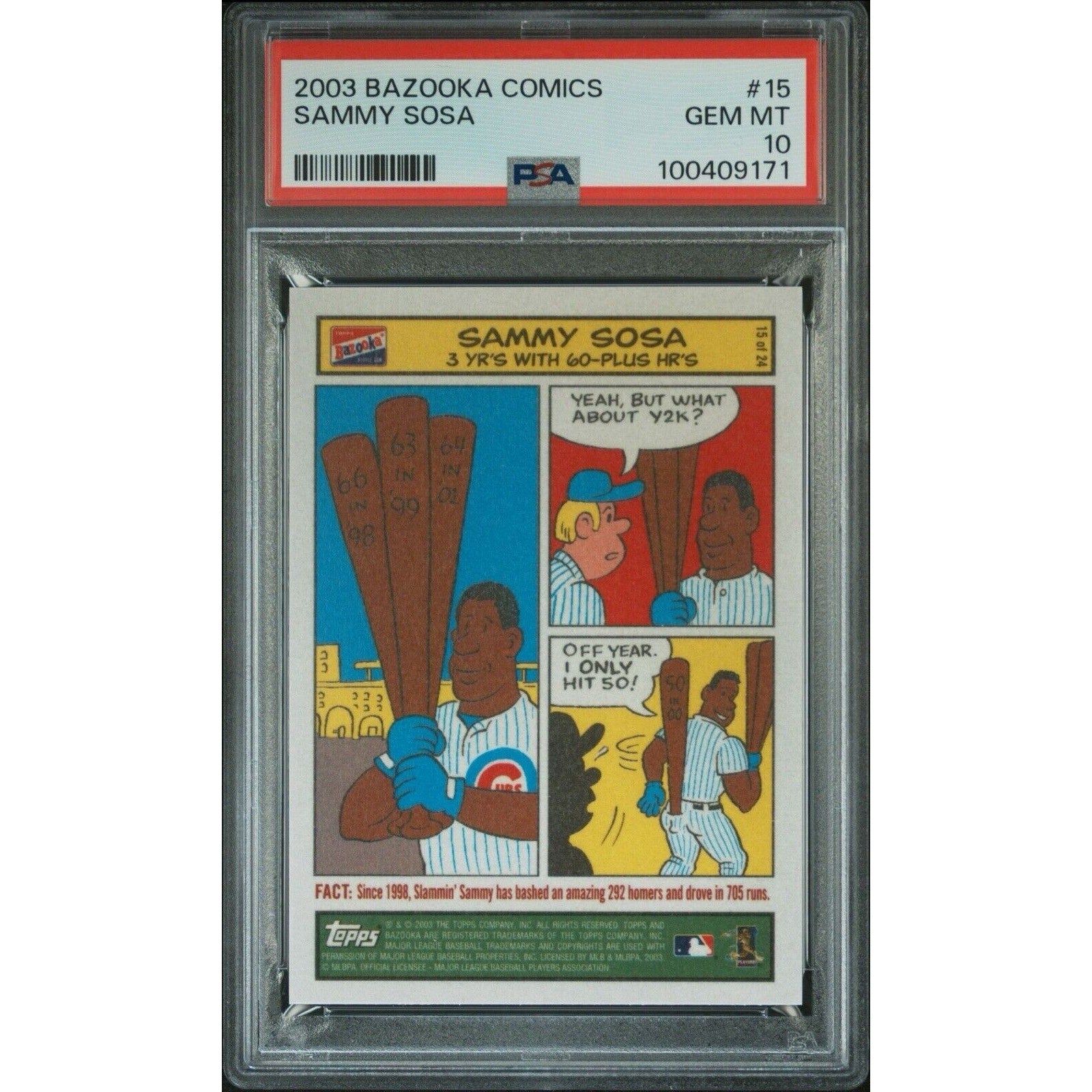 2003 BAZOOKA COMICS Sammy Sosa Chicago Cubs #15 PSA 10 GEM Mint