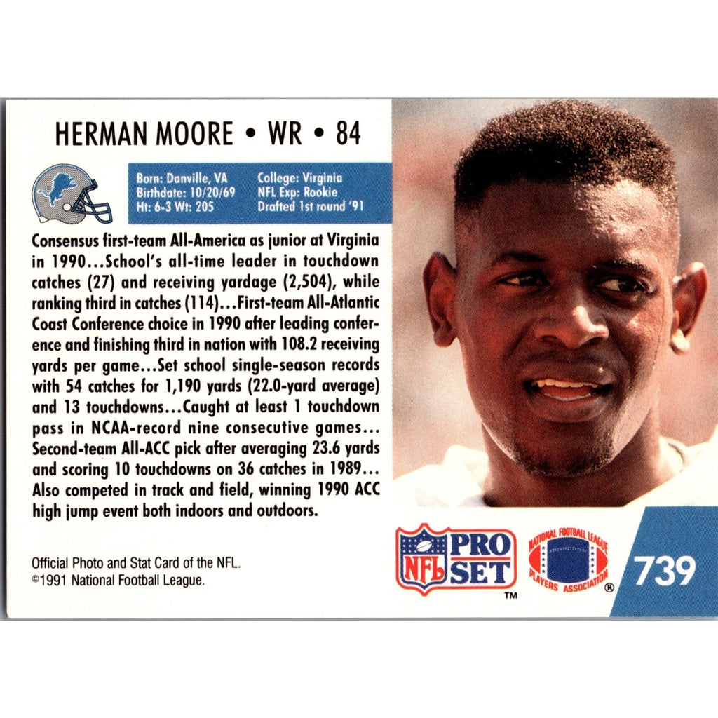 1991 Pro Set Herman Moore #739 FOOTBALL Rookie Detroit Lions RC