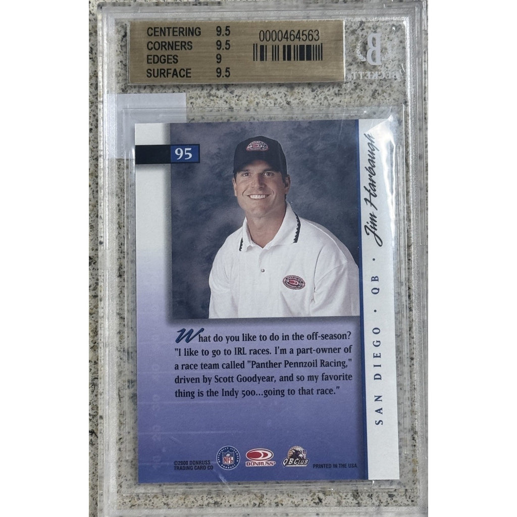 Back of Jim Harbaugh Donruss Preferred Golf Series trading card graded BGS 9.5