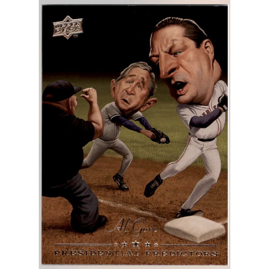 2008 Upper Deck Presidential Predictors Al Gore and George W Bush political trading card caricature artwork