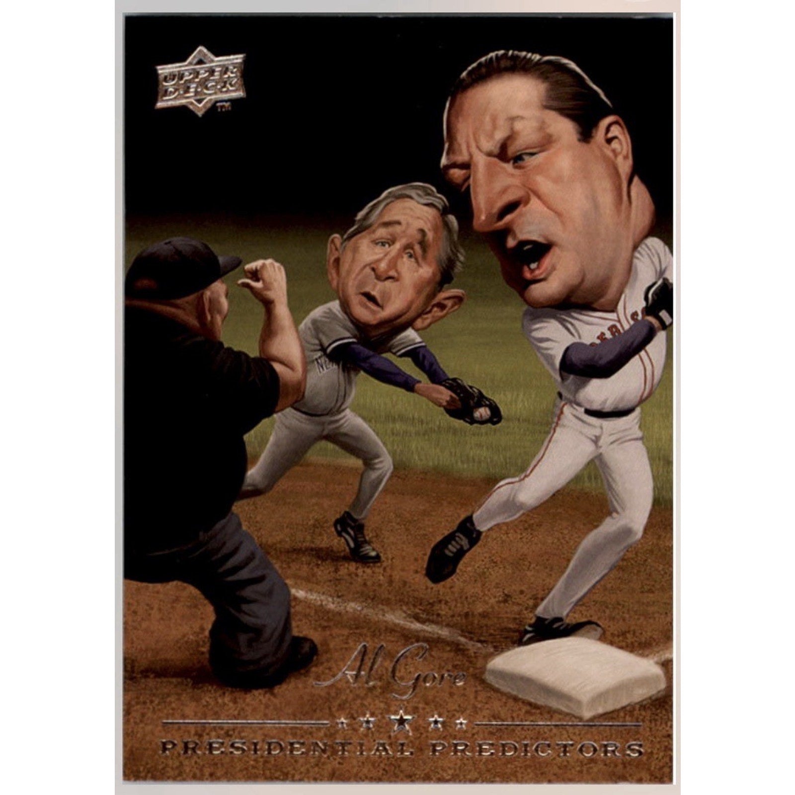 2008 Upper Deck Presidential Predictors Al Gore and George W Bush political trading card caricature artwork