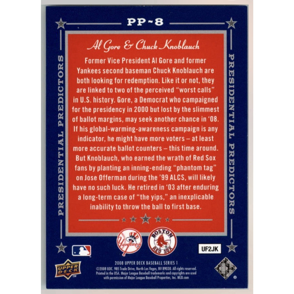 Back view of 2008 Upper Deck Presidential Predictors Al Gore George W Bush card number PP-8