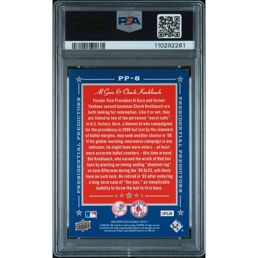 Back of 2008 Upper Deck Presidential Predictors Al Gore George W Bush PSA card