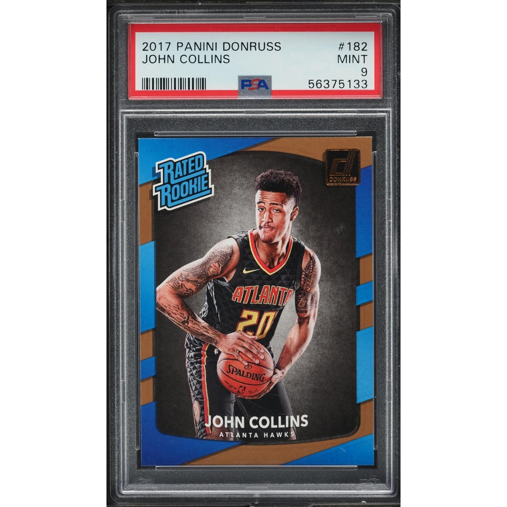 2017 Donruss Basketball John Collins Rated Rookie card #182 PSA 9 Mint front view Atlanta Hawks