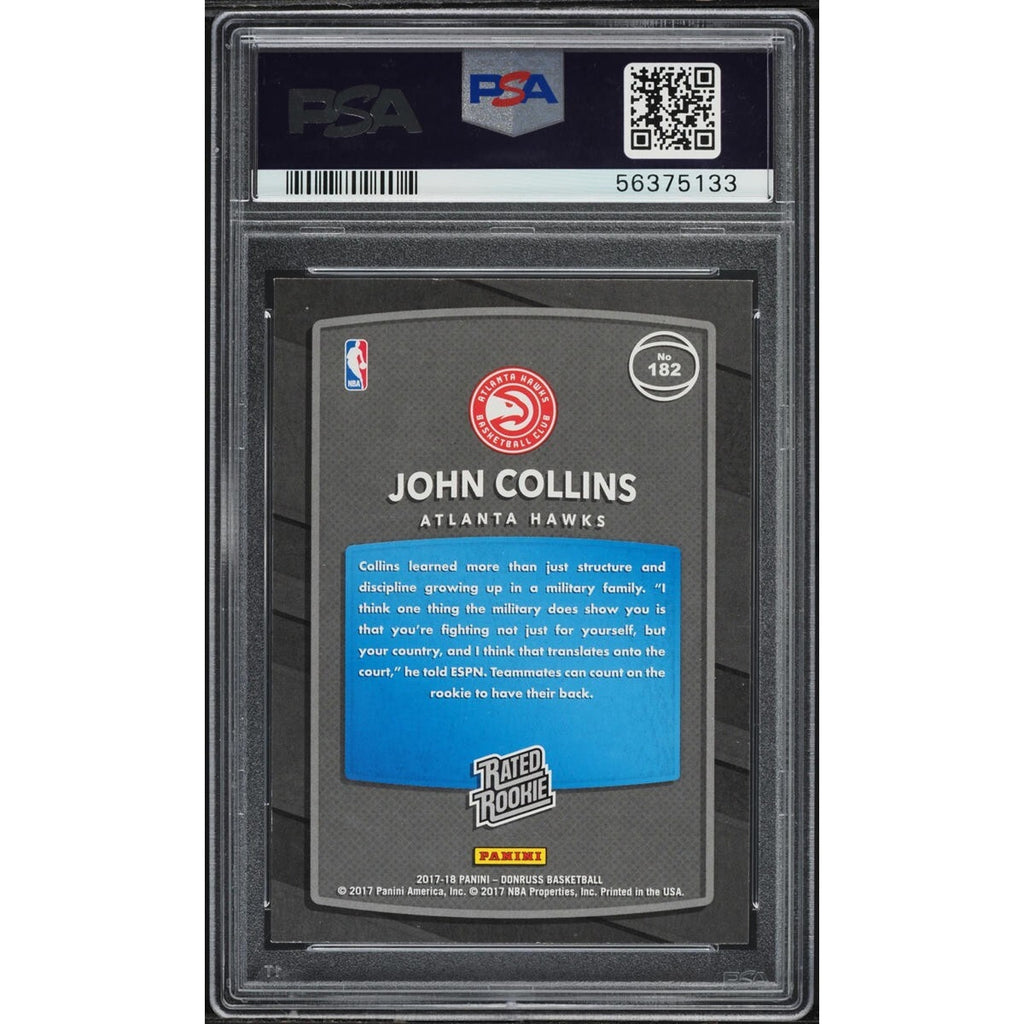 Back view of 2017 Donruss Basketball John Collins Rated Rookie card #182 PSA 9 Mint