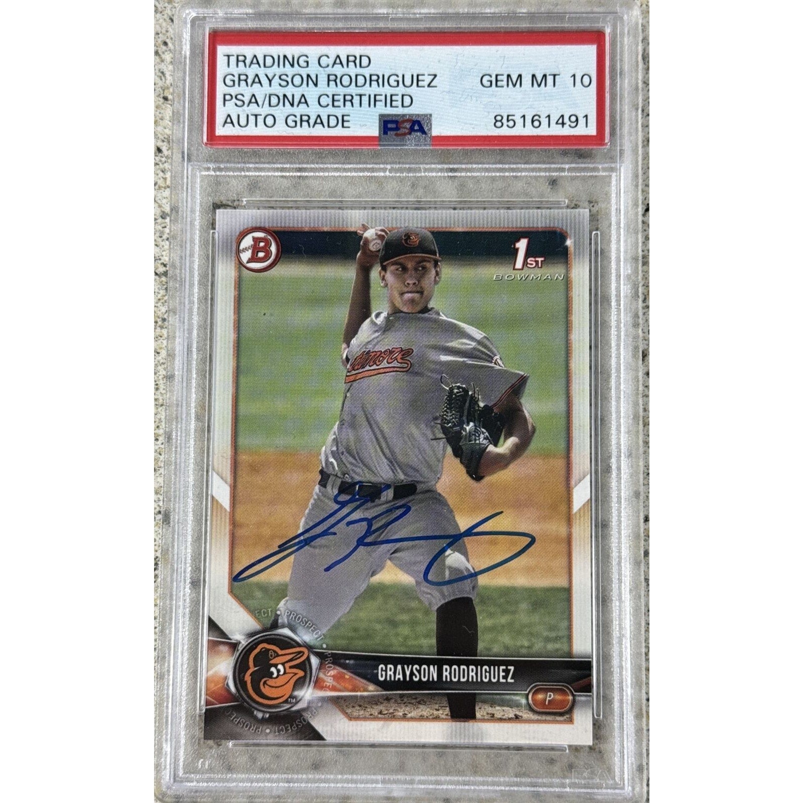 2018 Bowman Draft Grayson Rodriguez BD-73 rookie card PSA DNA Auto 10 front view