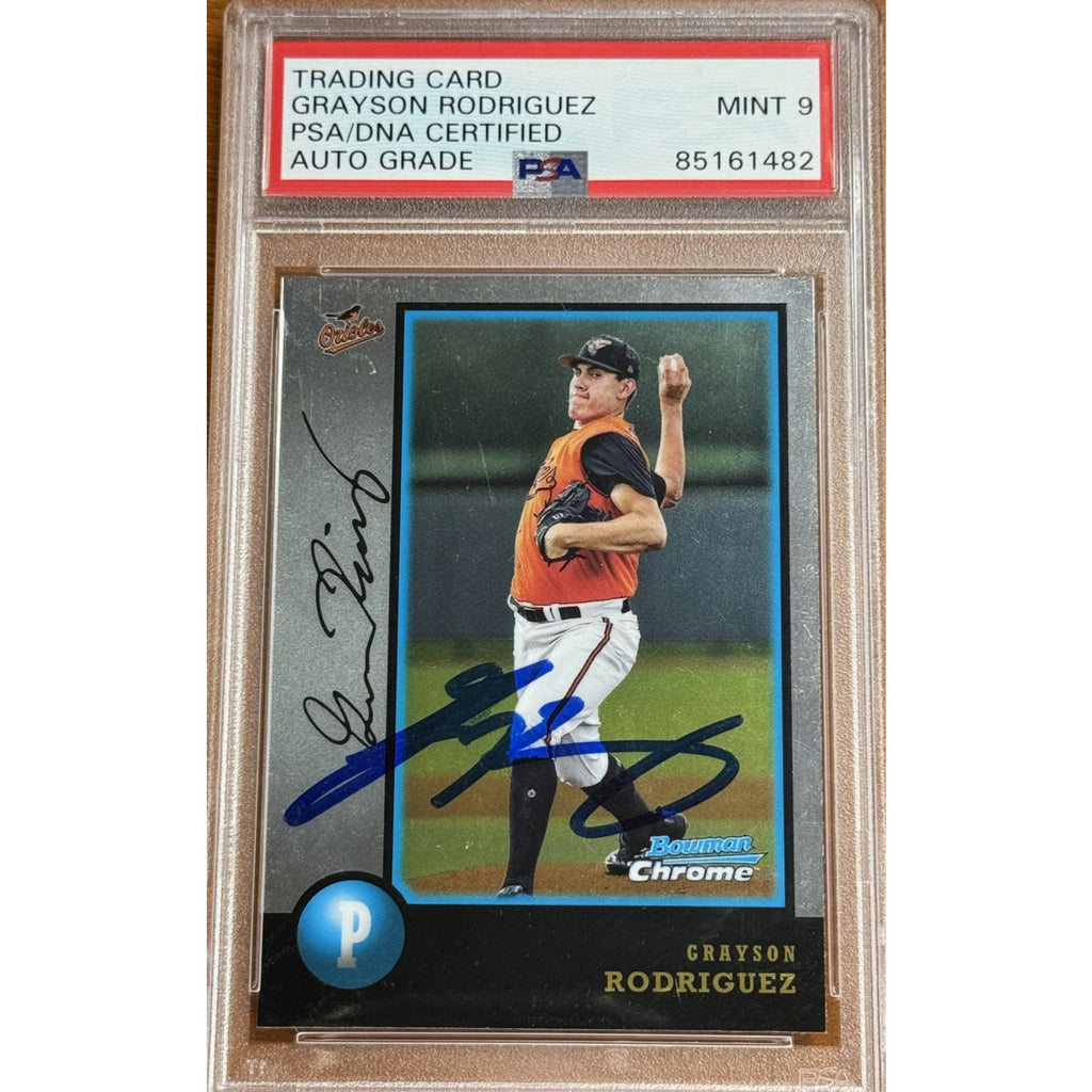 2018 Bowman Chrome Grayson Rodriguez rookie autograph card PSA 9 Mint Orioles front view