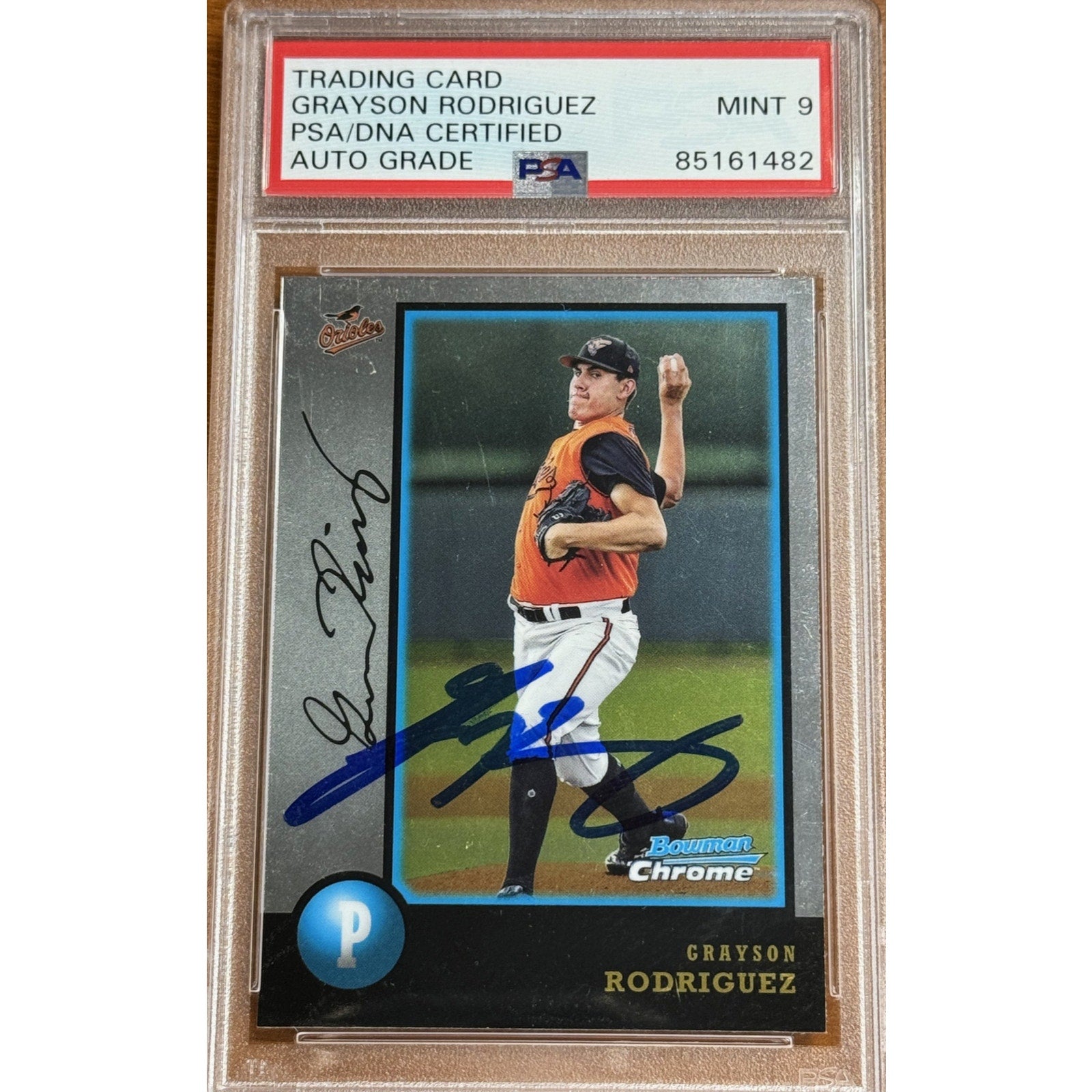 2018 Bowman Chrome Grayson Rodriguez rookie autograph card PSA 9 Mint Orioles front view