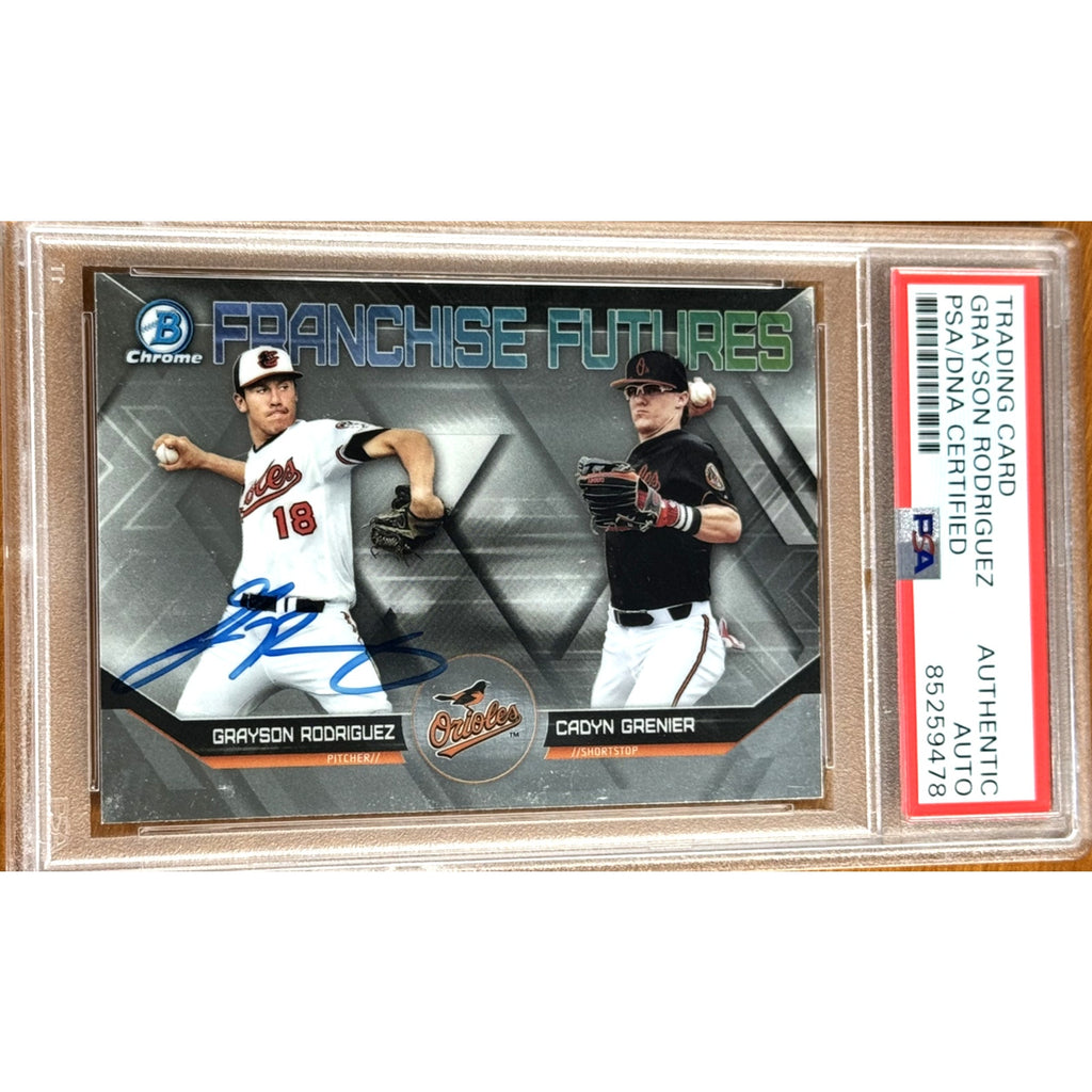 2018 Bowman Chrome Franchise Futures Grayson Rodriguez rookie autograph card PSA DNA authenticated front view