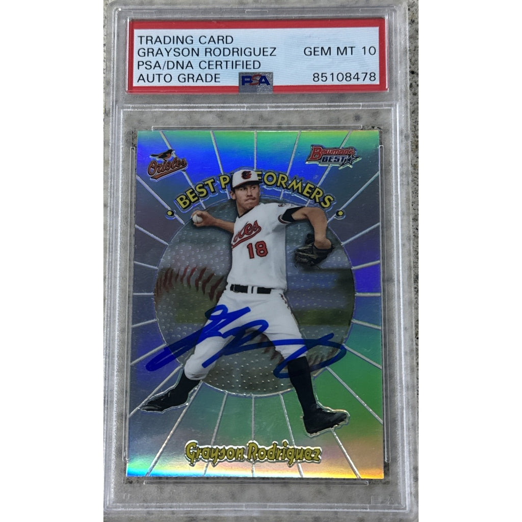 2018 Bowman’s Best Performers Grayson Rodriguez autograph rookie card PSA DNA 10 front view