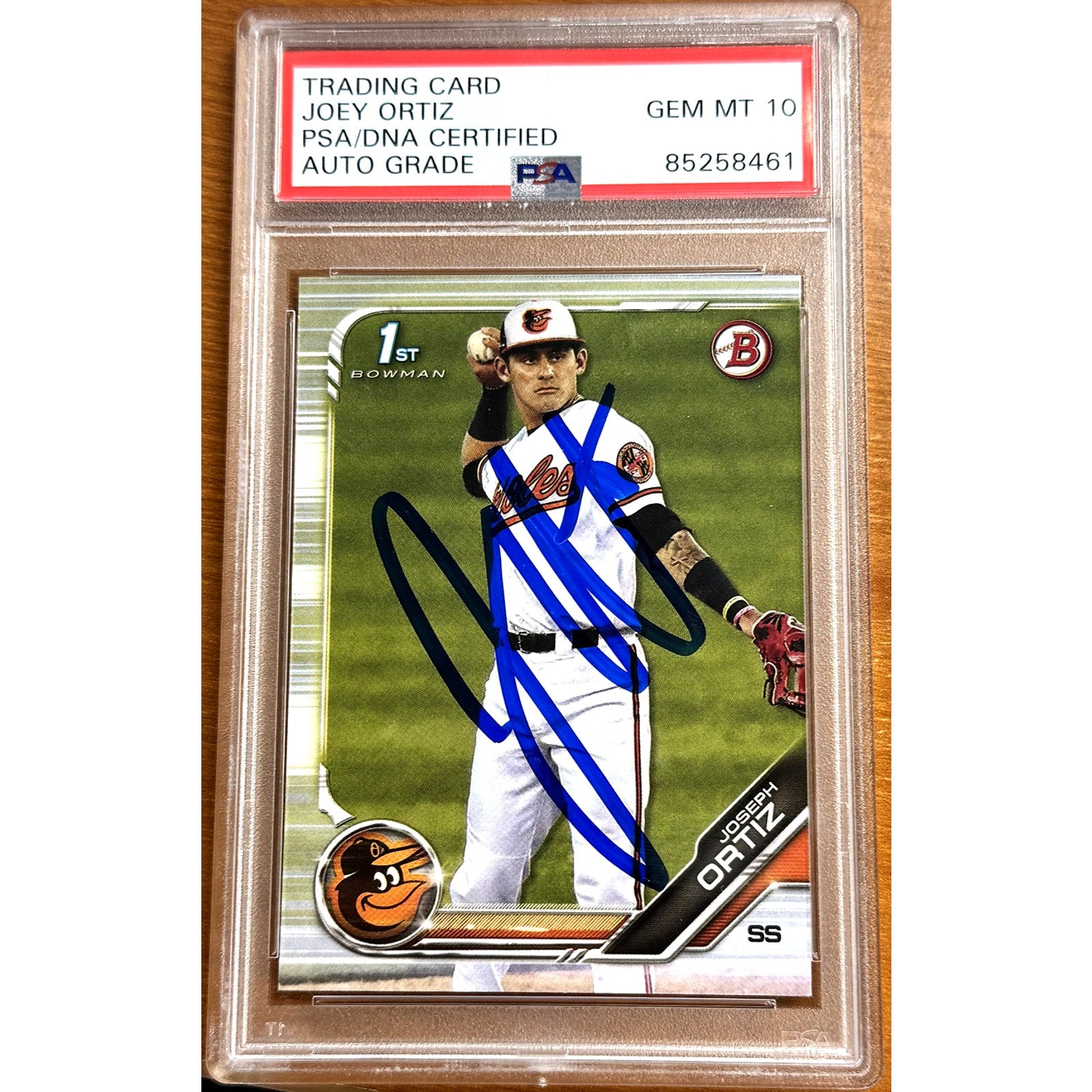 2019 1st Bowman Draft Joey Ortiz auto rookie card PSA DNA 10 Gem Mint front view