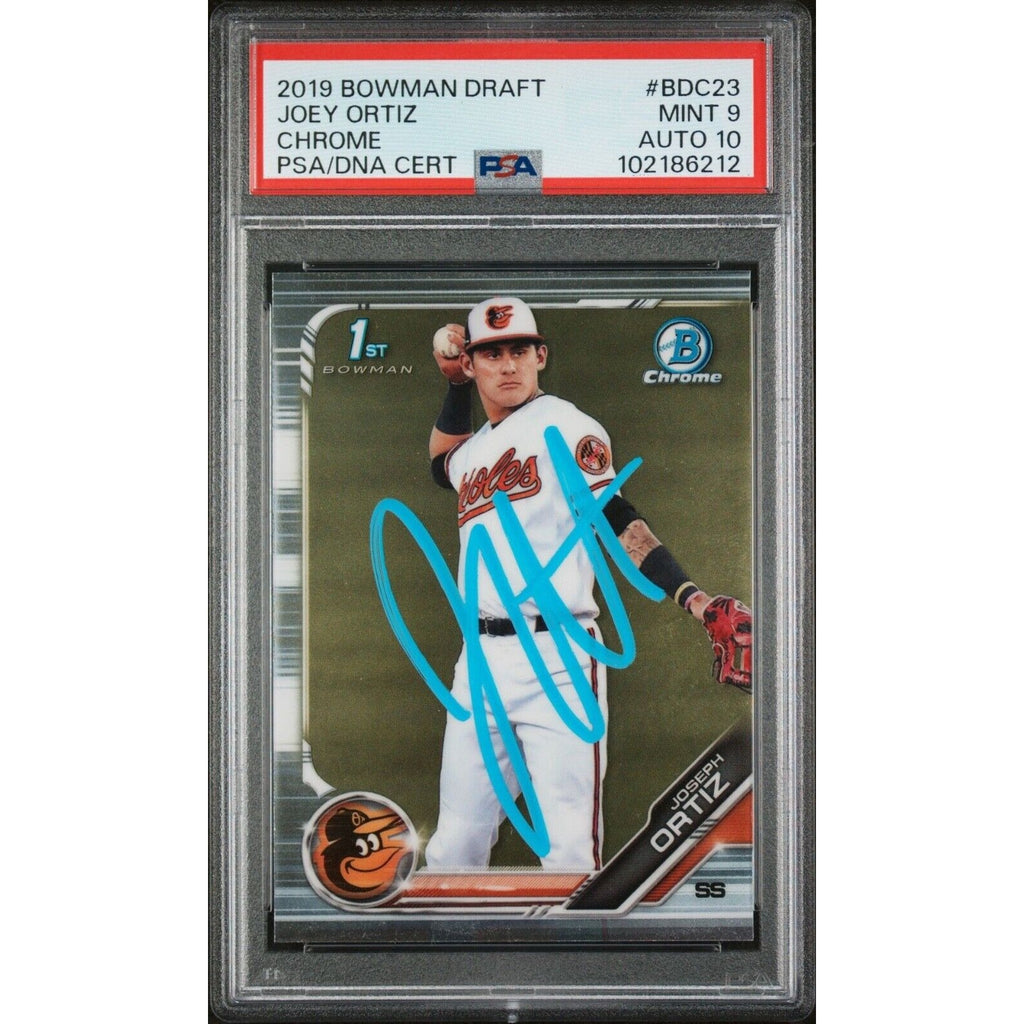 2019 Bowman Draft Joey Ortiz 1st Bowman Chrome autograph rookie card #BDC-23 PSA 9 PSA DNA 10 front view