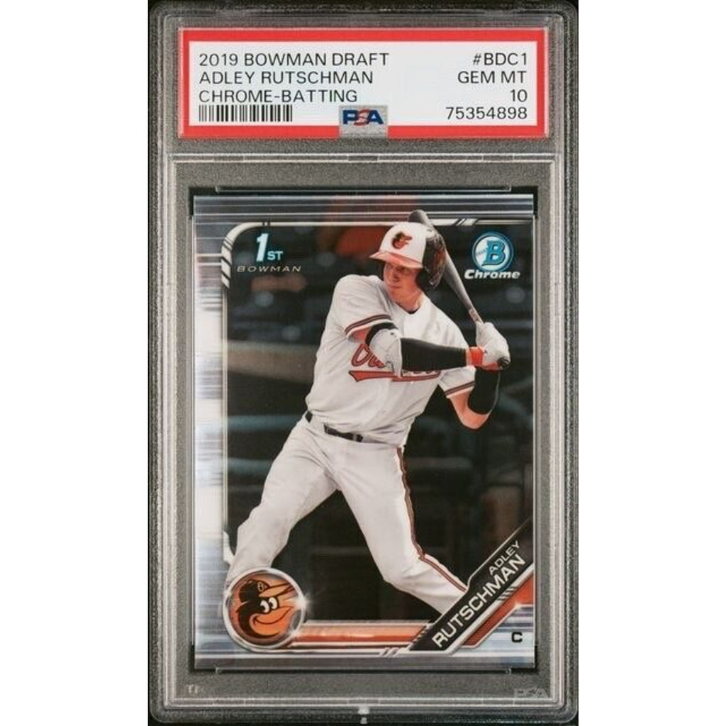 2019 Bowman Draft Chrome 1st Adley Rutschman rookie card #BDC-1 PSA 10 Gem Mint Baltimore Orioles front view