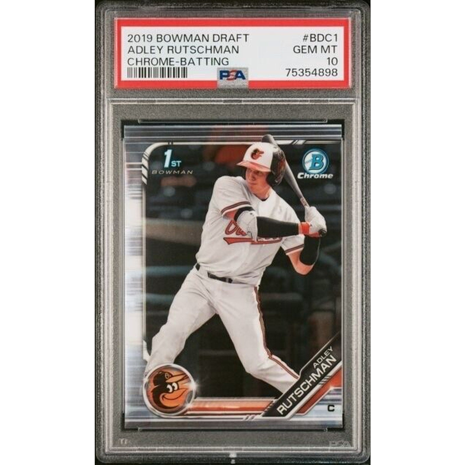 2019 Bowman Draft Chrome 1st Adley Rutschman rookie card #BDC-1 PSA 10 Gem Mint Baltimore Orioles front view