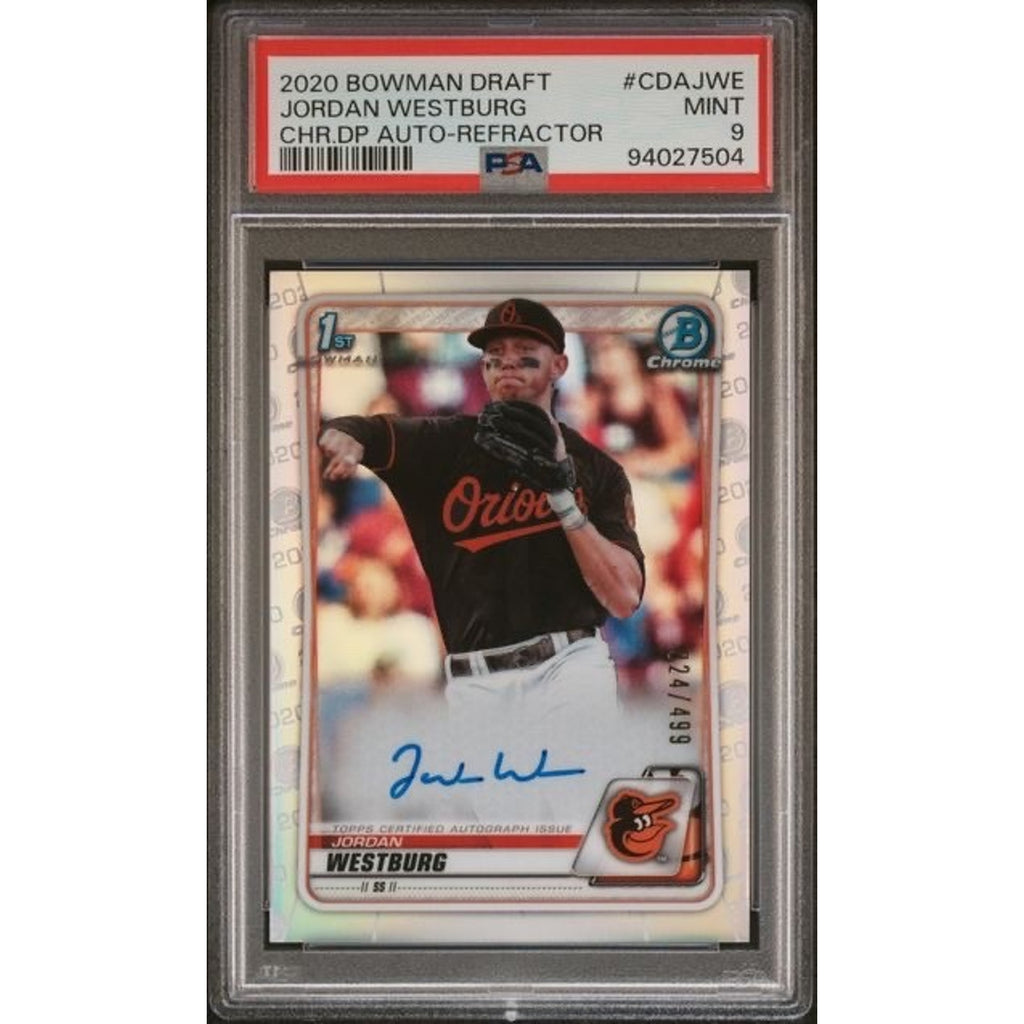 2020 Bowman Draft Chrome Jordan Westburg refractor autograph PSA 9 rookie card front view