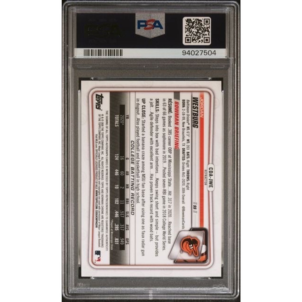 Back view of 2020 Bowman Draft Chrome Jordan Westburg autograph card