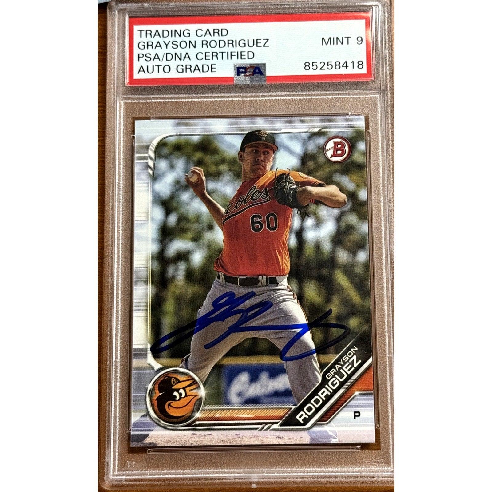 2020 Bowman Draft Grayson Rodriguez autograph rookie card PSA 9 Mint front view