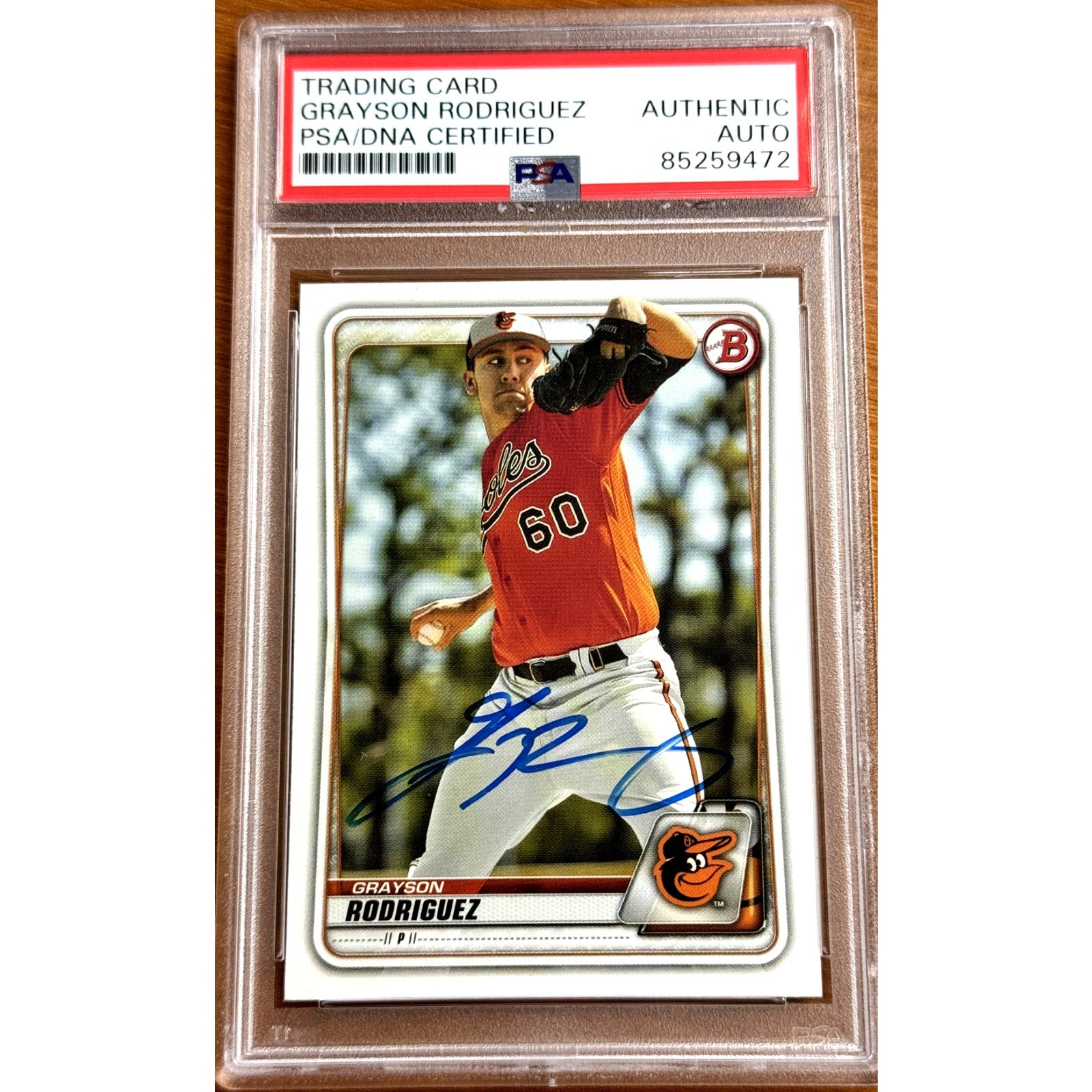 2020 Bowman Draft Grayson Rodriguez rookie autograph card PSA DNA authenticated front view