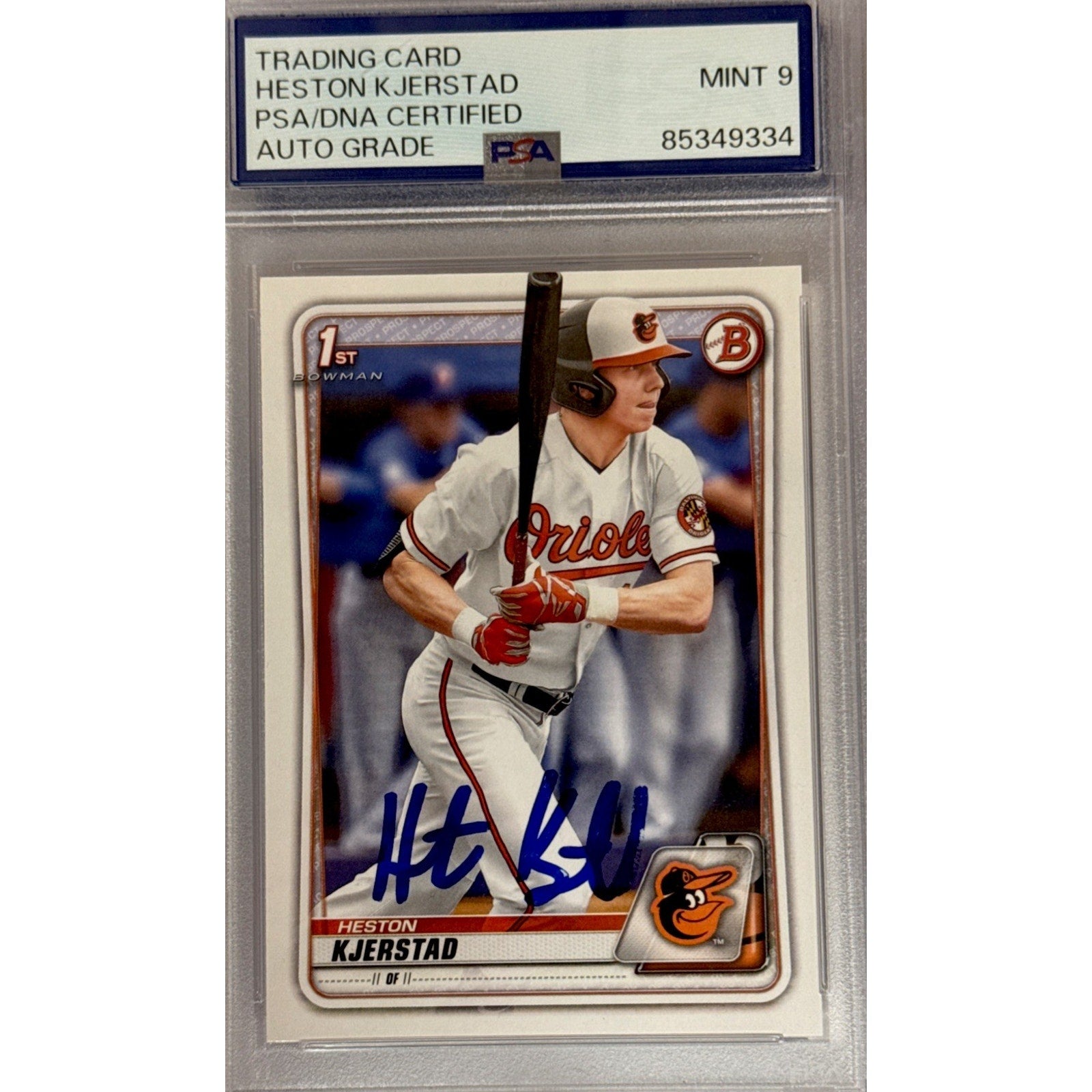 2020 Bowman Draft Heston Kjerstad 1st Bowman Auto PSA 9 Baltimore Orioles rookie card