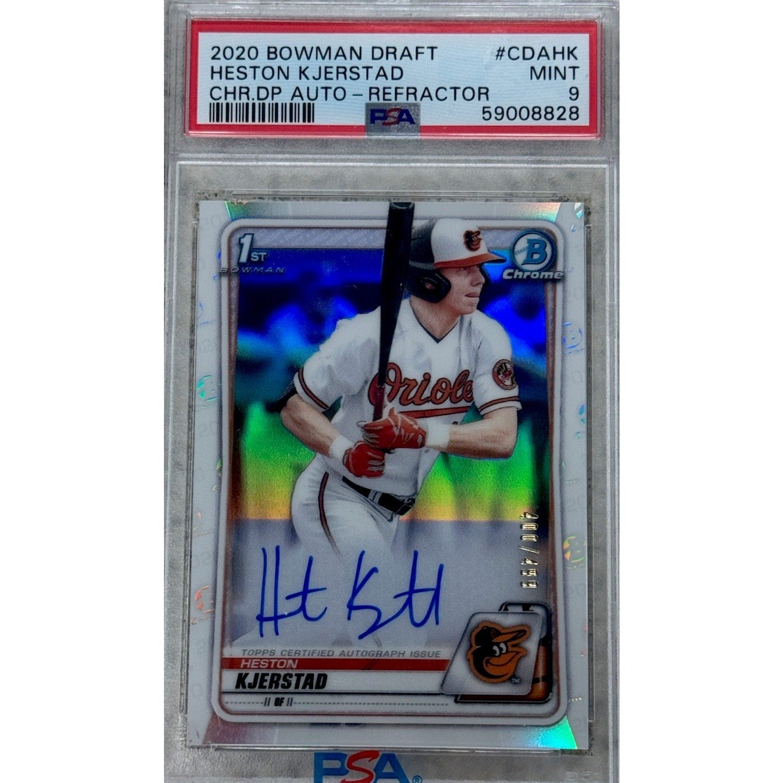 2020 Bowman Draft Heston Kjerstad Refractor Auto /499 PSA 9 1st Bowman card front
