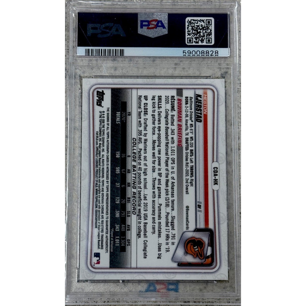Back of Heston Kjerstad Bowman Draft Chrome Refractor autograph PSA 9 card