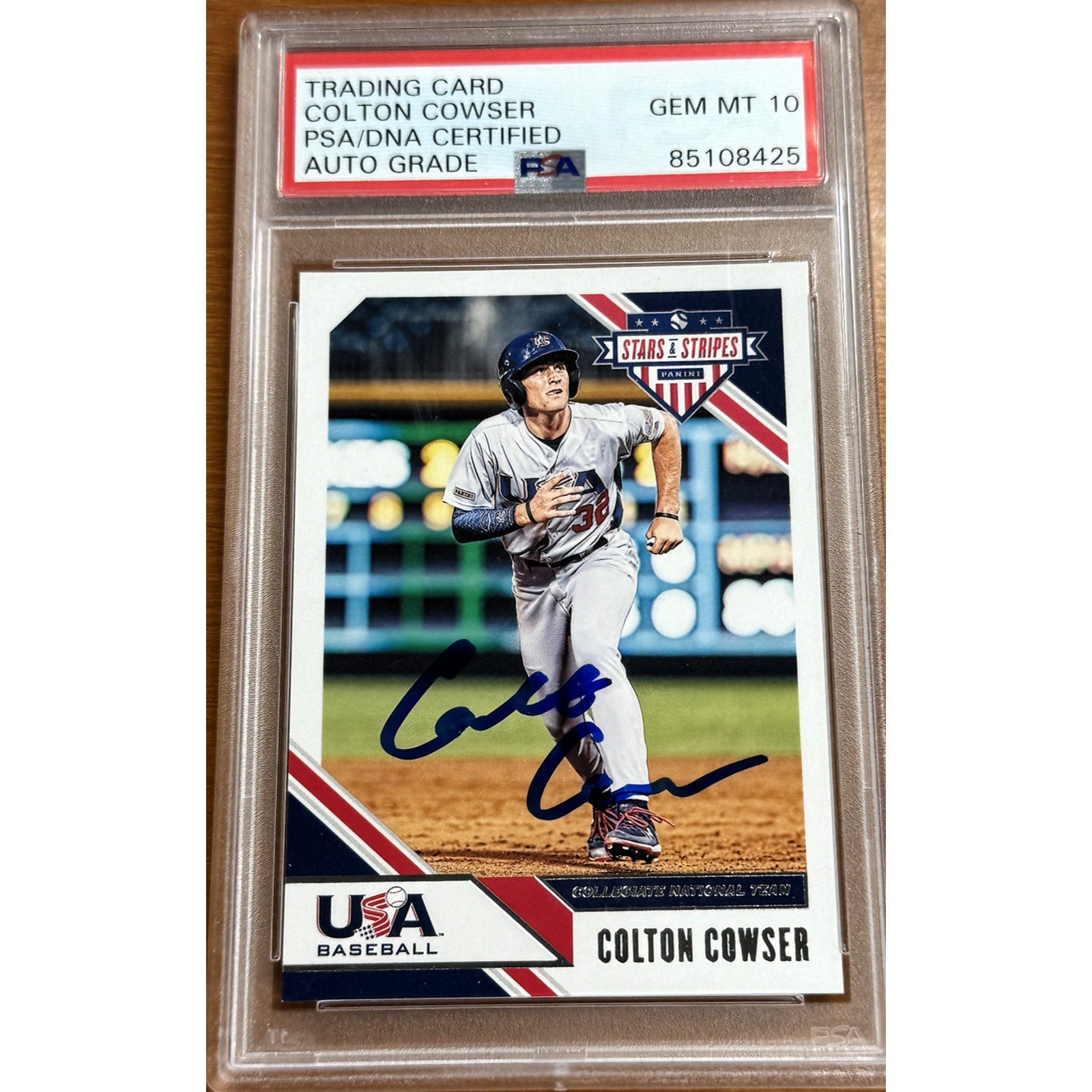 2020 Panini Stars and Stripes Colton Cowser rookie autograph card PSA DNA 10 graded Baltimore Orioles prospect collectible