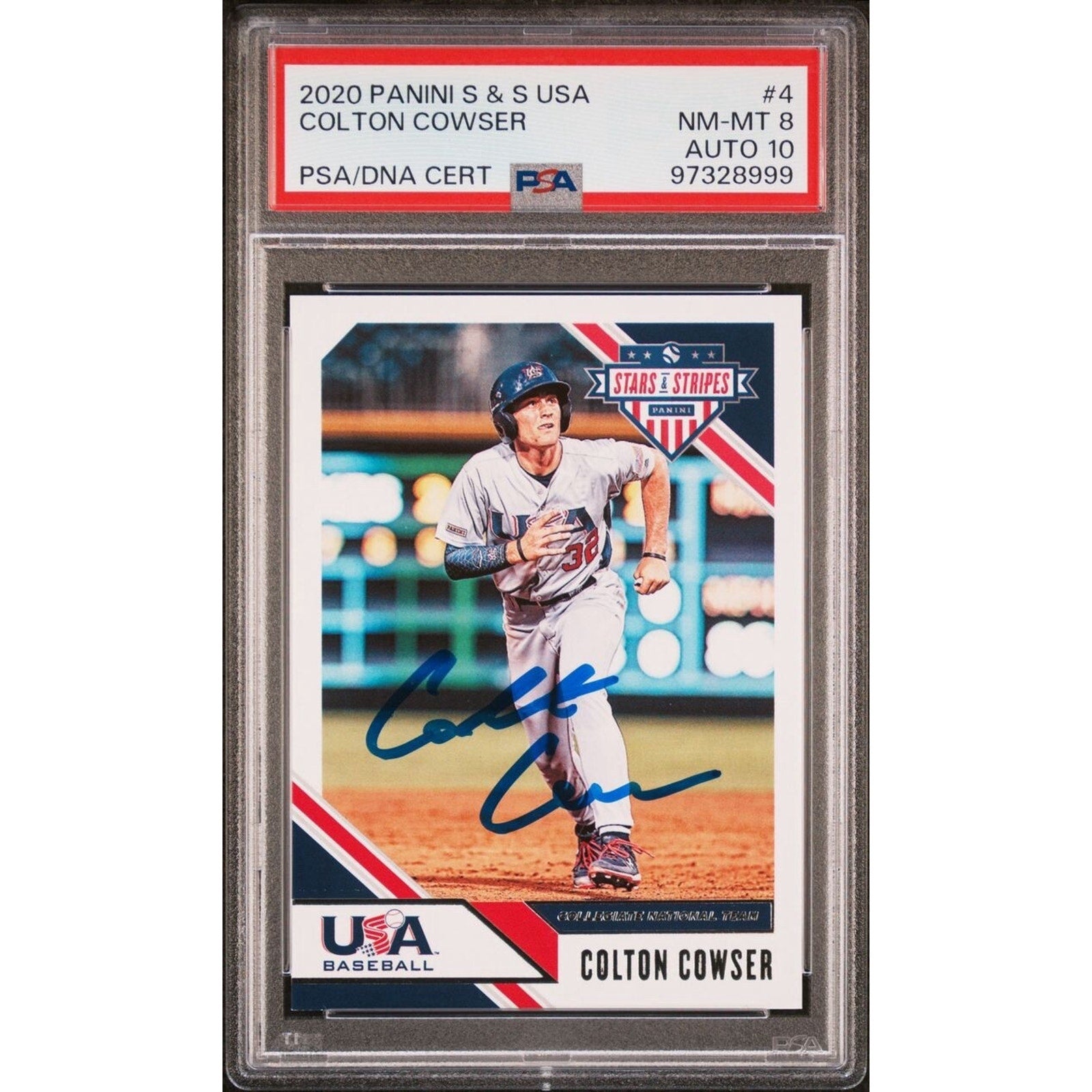 2020 Panini USA Baseball Stars and Stripes Colton Cowser rookie autograph card PSA DNA 10