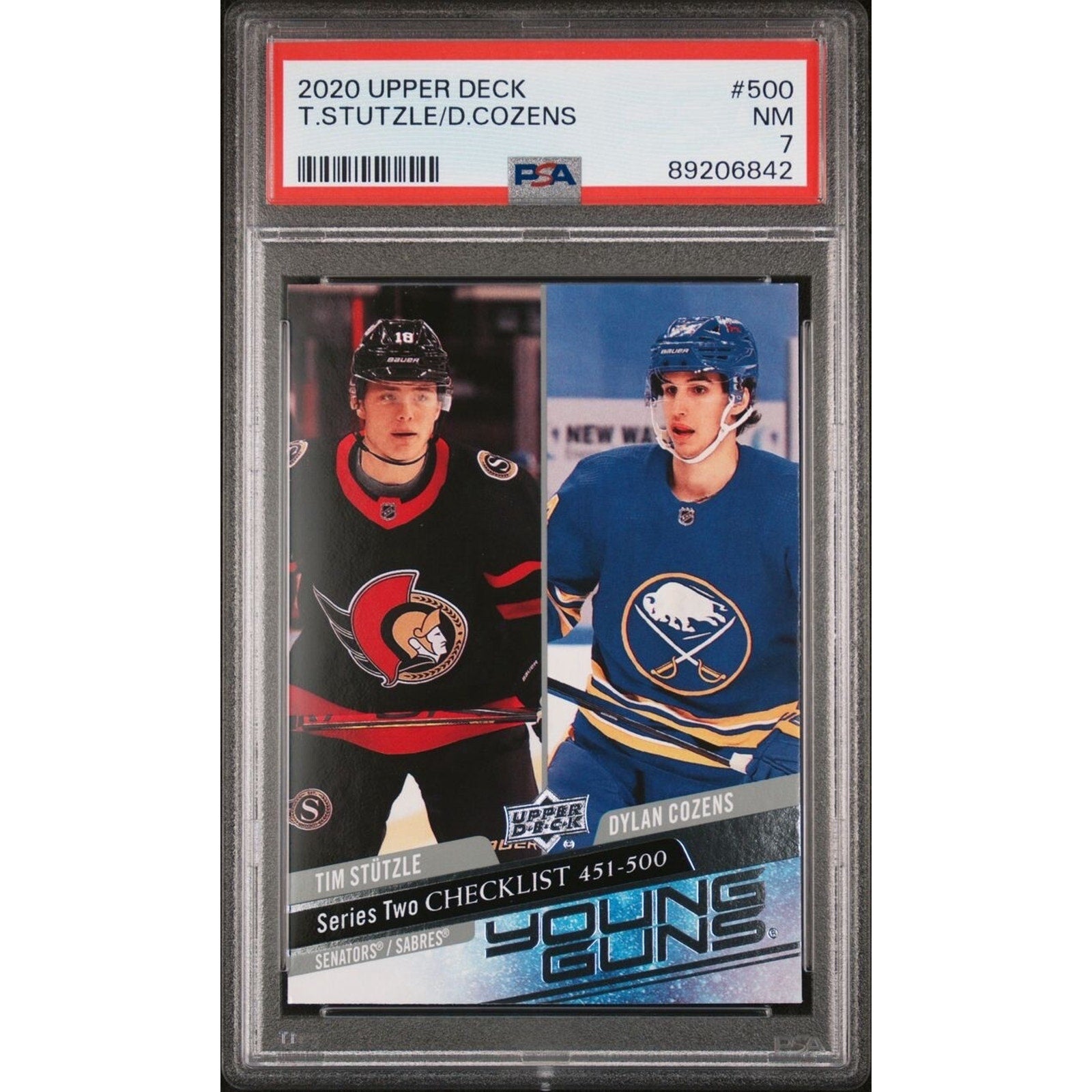 2020 Upper Deck Young Guns Checklist #500 Tim Stutzle Dylan Cozens PSA graded NHL rookie card