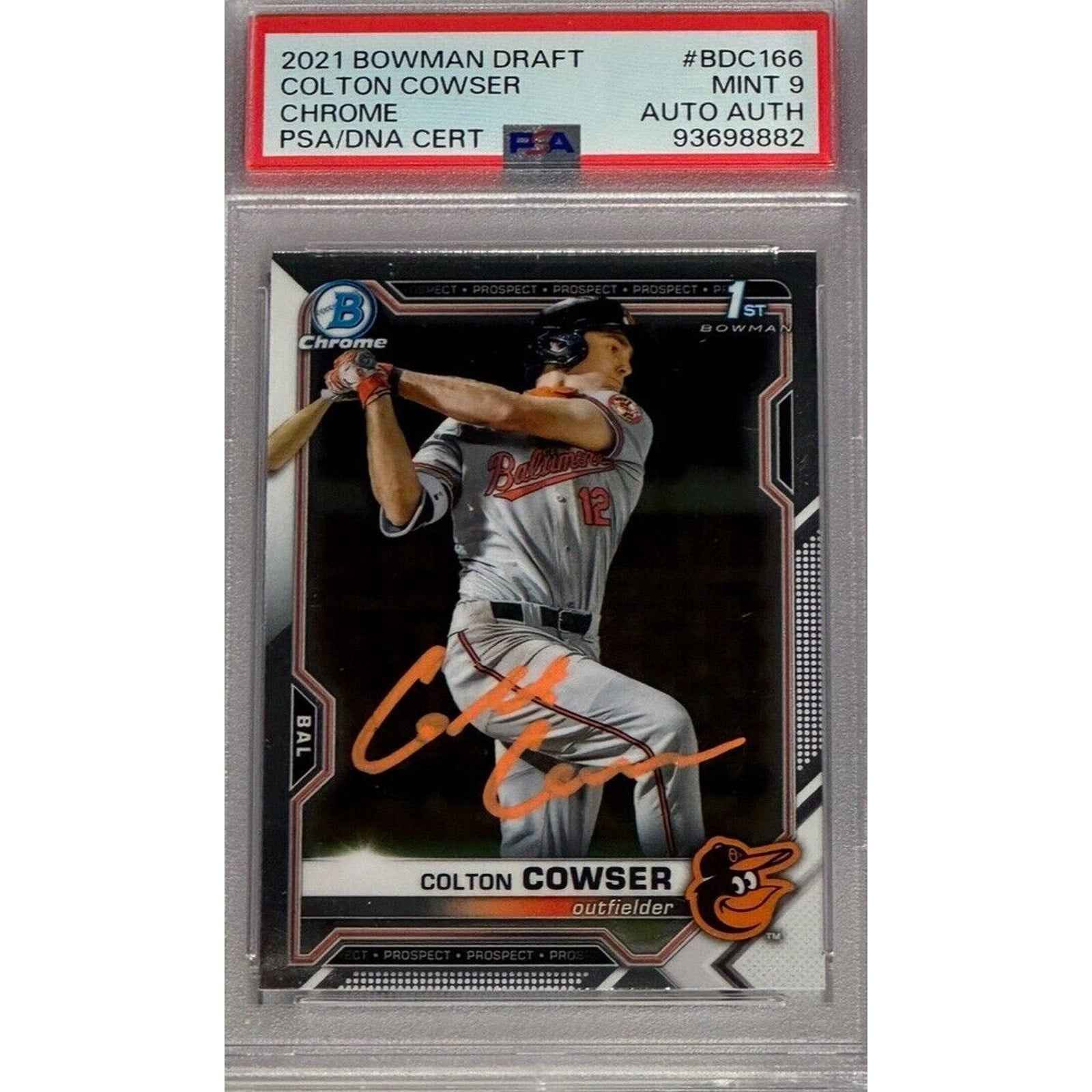 2021 Bowman Chrome Colton Cowser rookie autograph PSA 9 Orioles card front view