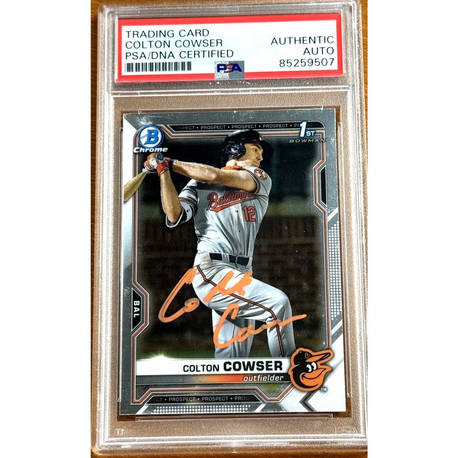 2021 Bowman Chrome Colton Cowser autographed rookie card PSA DNA authenticated front view