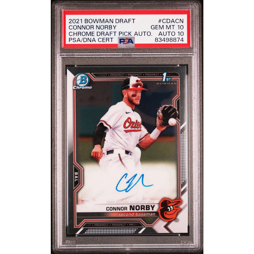 2021 Bowman Draft Connor Norby 1st Bowman Chrome Auto PSA DNA 10 rookie card front