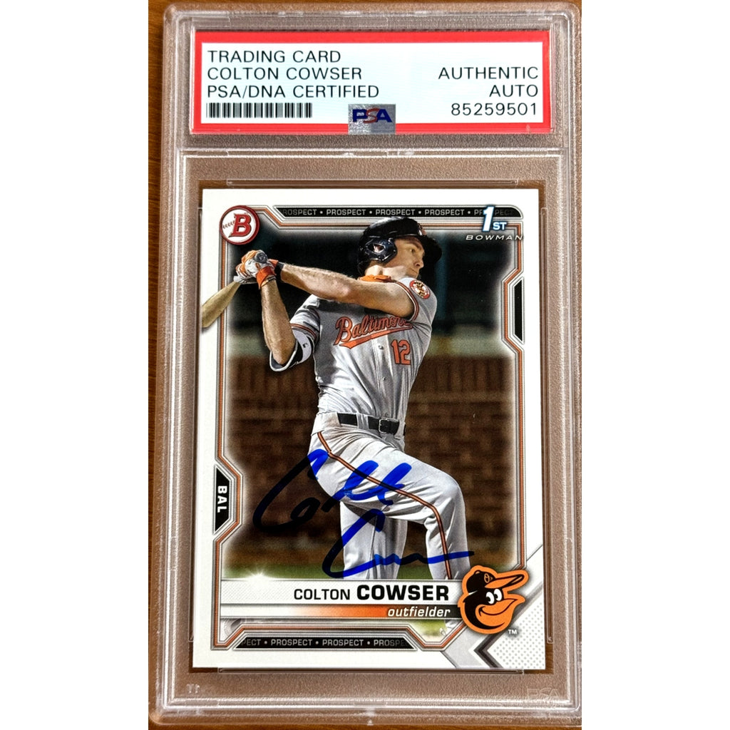 2021 1st Bowman Draft Colton Cowser auto rookie card PSA DNA authenticated front view