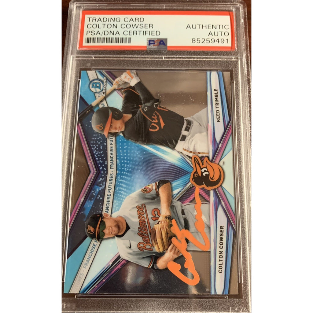 2021 Bowman Chrome Colton Cowser FF-5 rookie autograph card PSA DNA authenticated front view