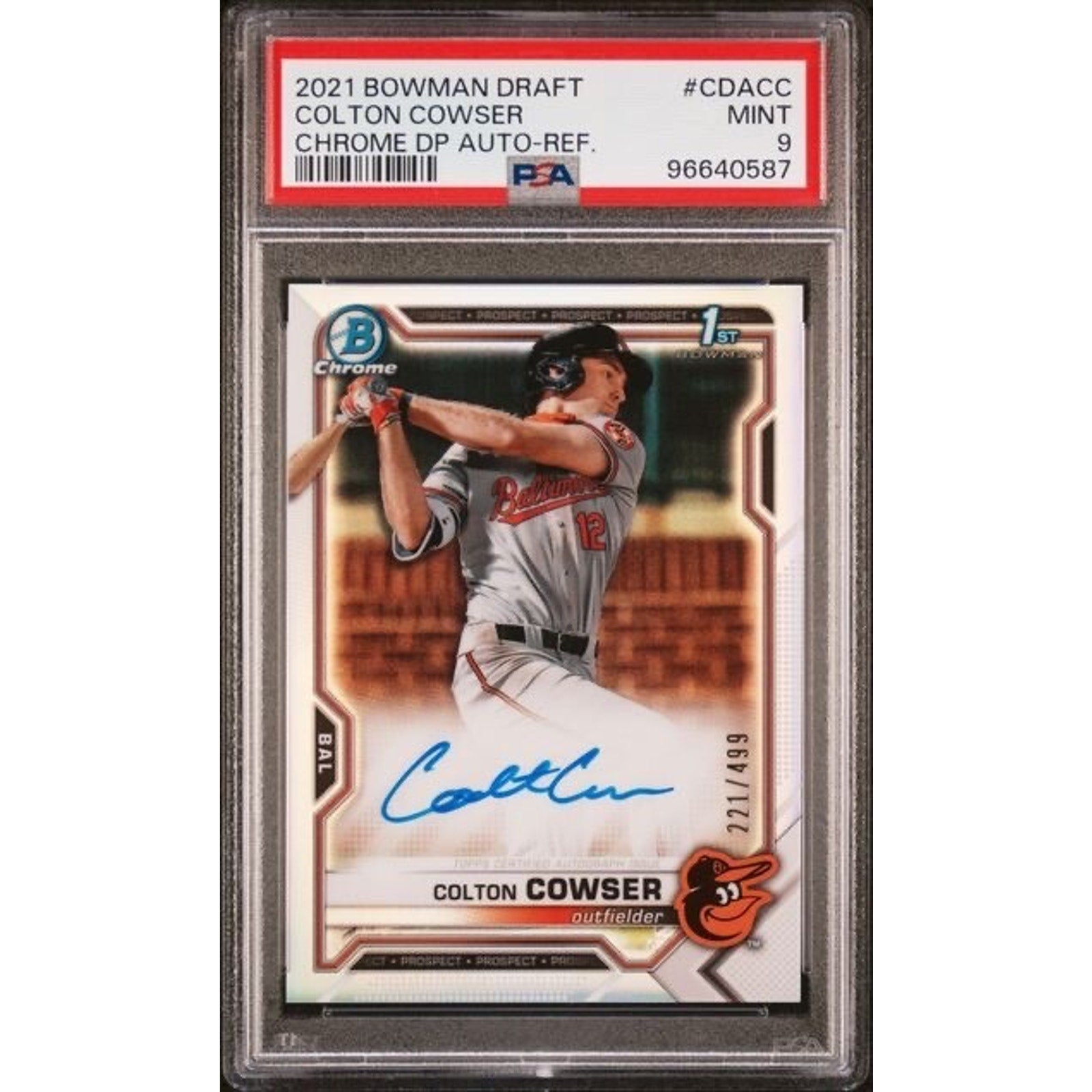 2021 Bowman Draft Colton Cowser refractor autograph PSA 9 rookie card front view