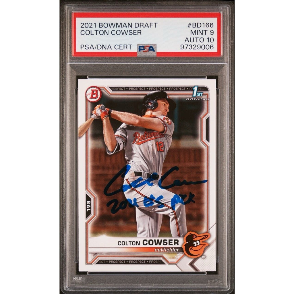 2021 Bowman Draft Colton Cowser 1st Bowman Chrome rookie autograph PSA 9 DNA 10 Orioles card