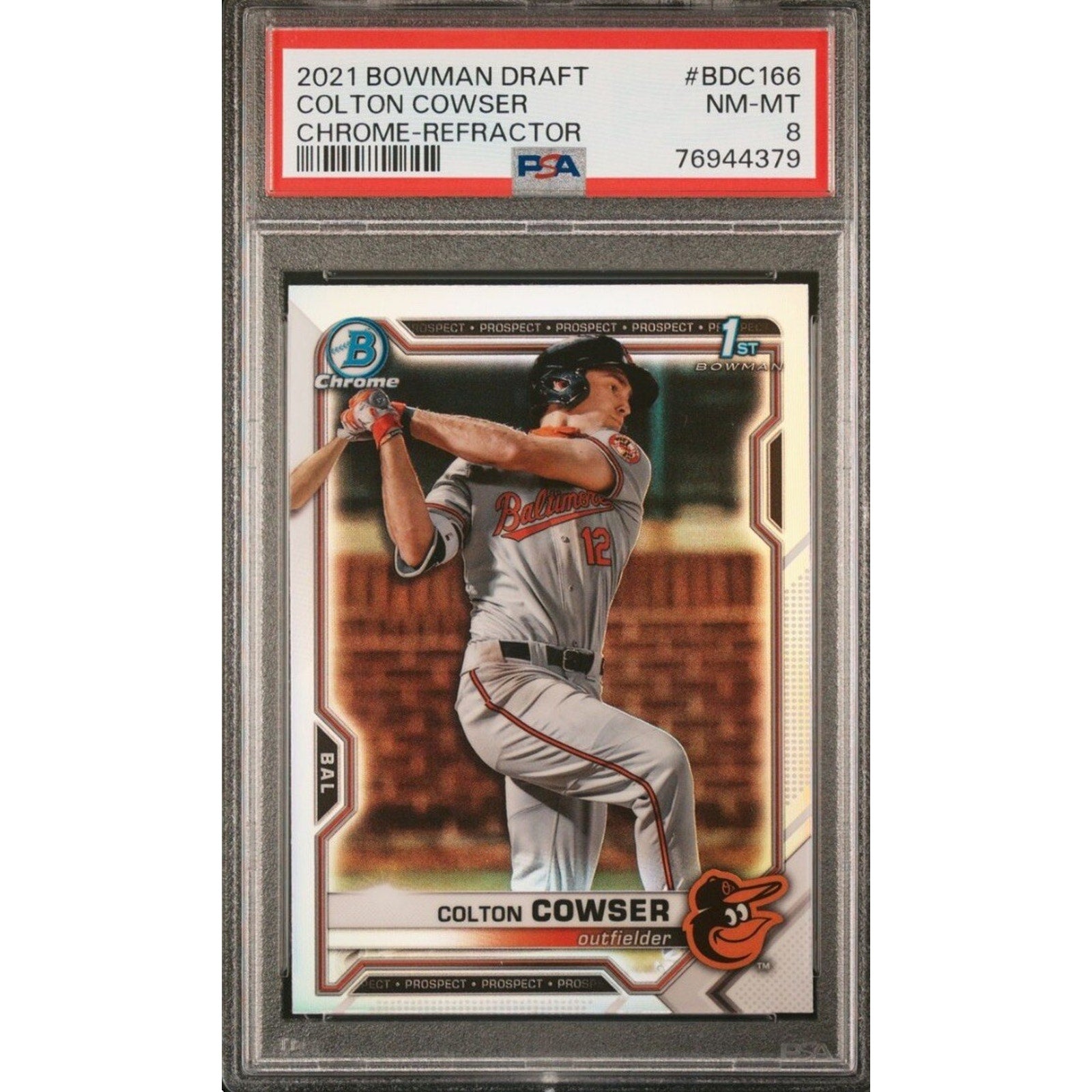 2021 Bowman Draft Chrome Colton Cowser 1st Bowman refractor PSA graded rookie card front view