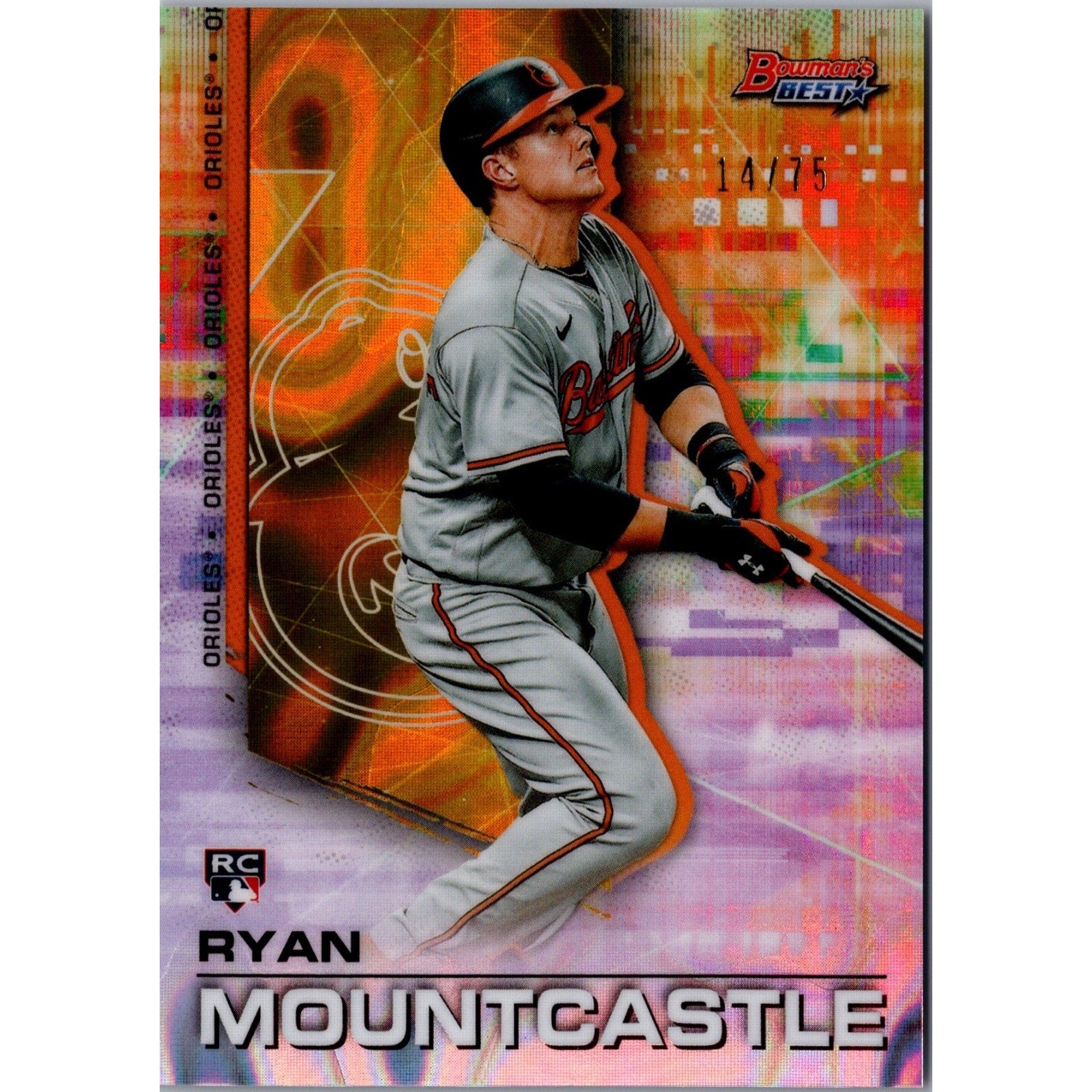 2021 Bowman's Best Ryan Mountcastle Gold Lava Refractor rookie card numbered /75