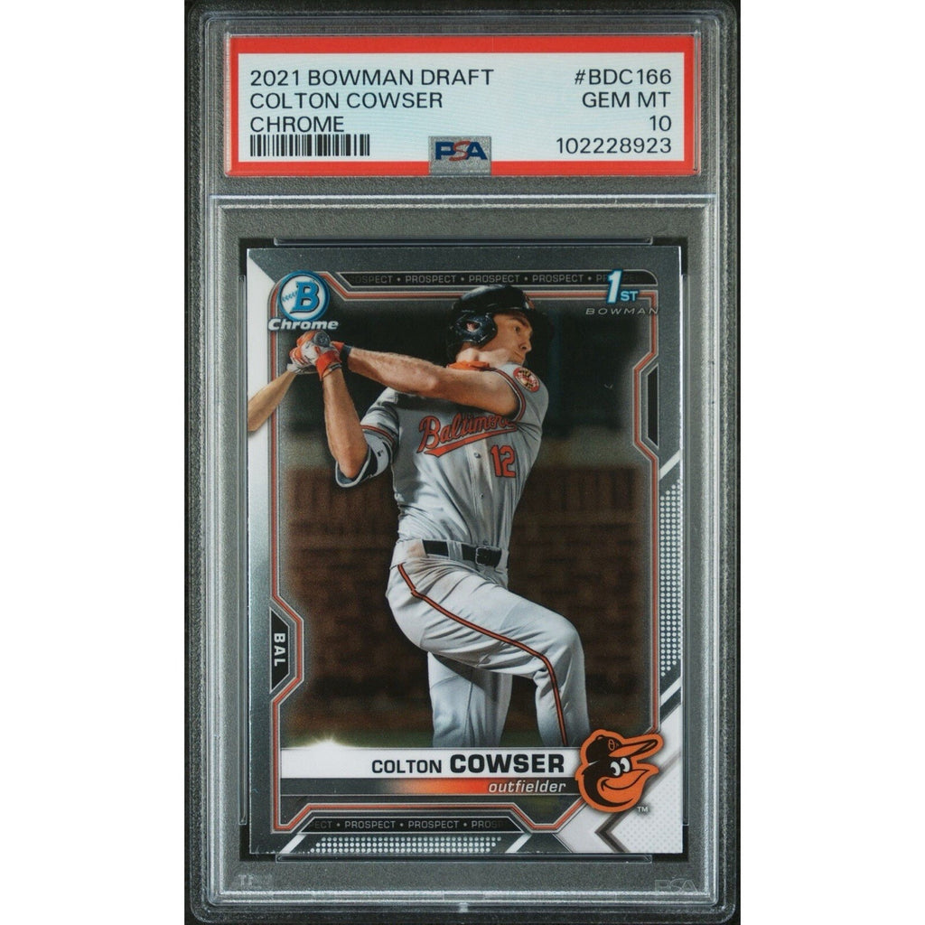 2021 Bowman Draft Chrome Colton Cowser rookie PSA 10 Orioles card front view