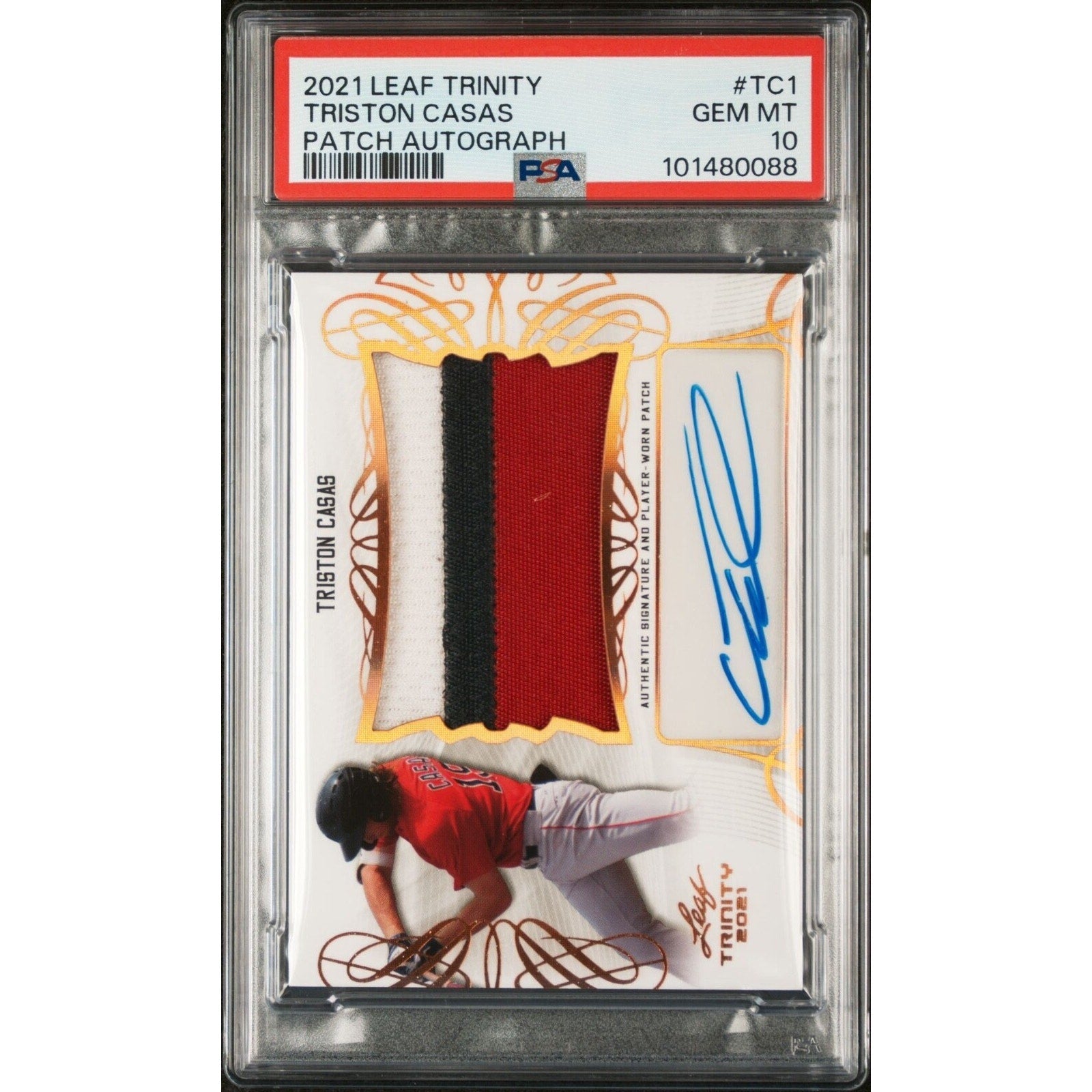 2021 Leaf Trinity Triston Casas patch autograph rookie card TC1 PSA 10 front view Boston Red Sox