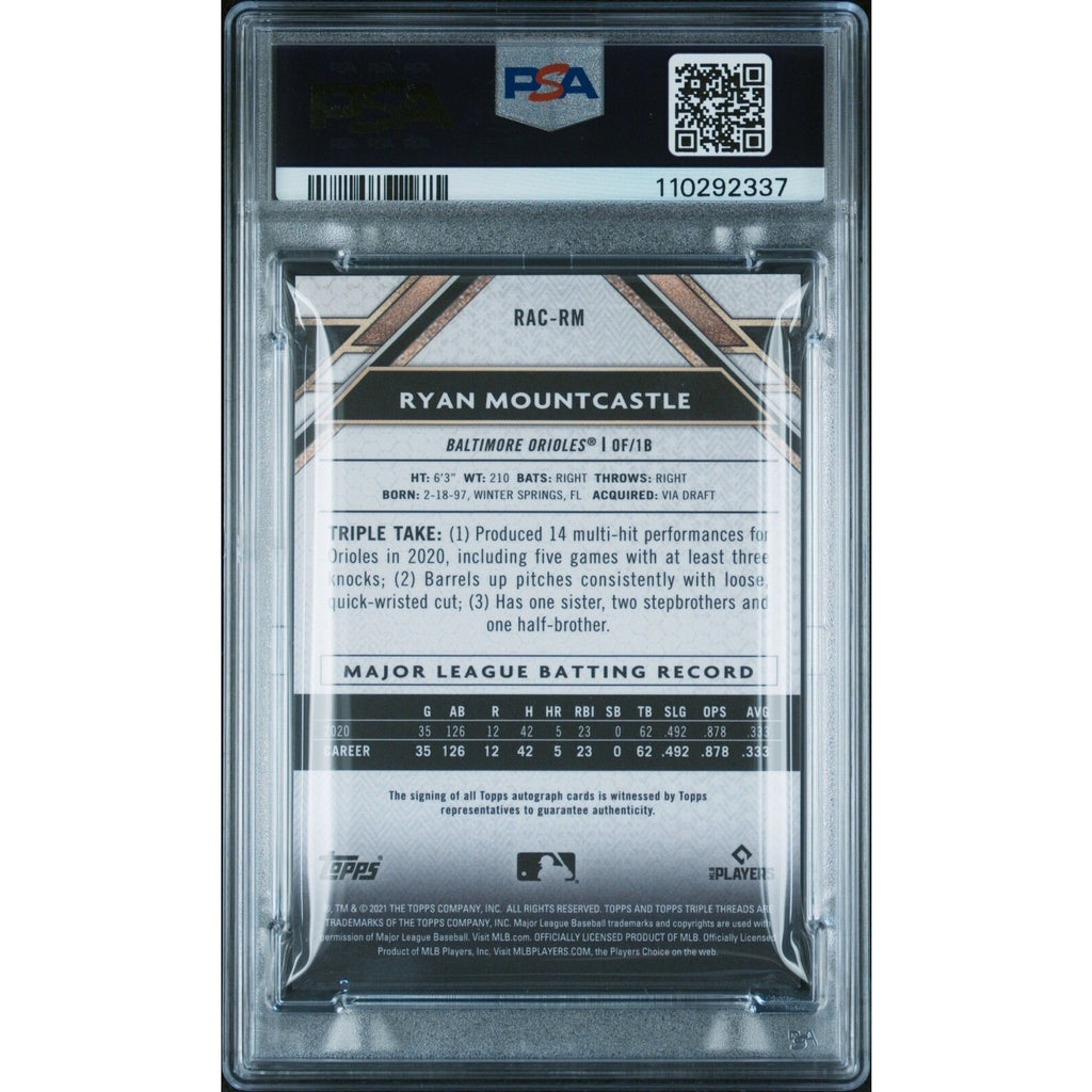 Back of 2021 Topps Triple Threads Ryan Mountcastle Rookie Autographs PSA 10 card