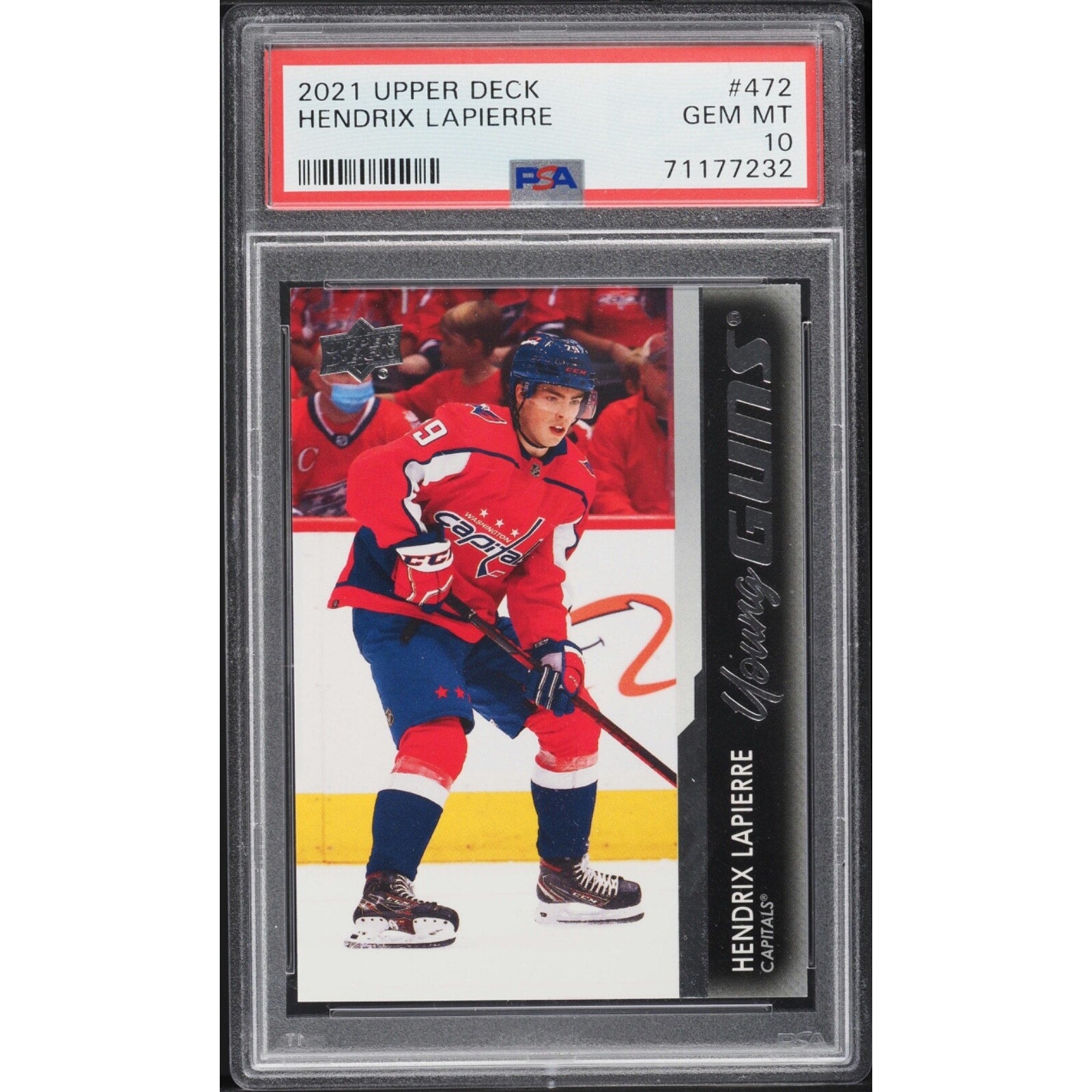 2021 Upper Deck Young Guns Hendrix Lapierre rookie card PSA 10 Gem Mint front view Washington Capitals