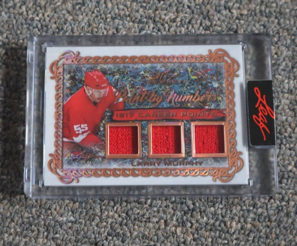 2022-23 Leaf Art of Hockey Paint By Numbers Larry Murphy relic patch card numbered 45 featuring Detroit Red Wings legend
