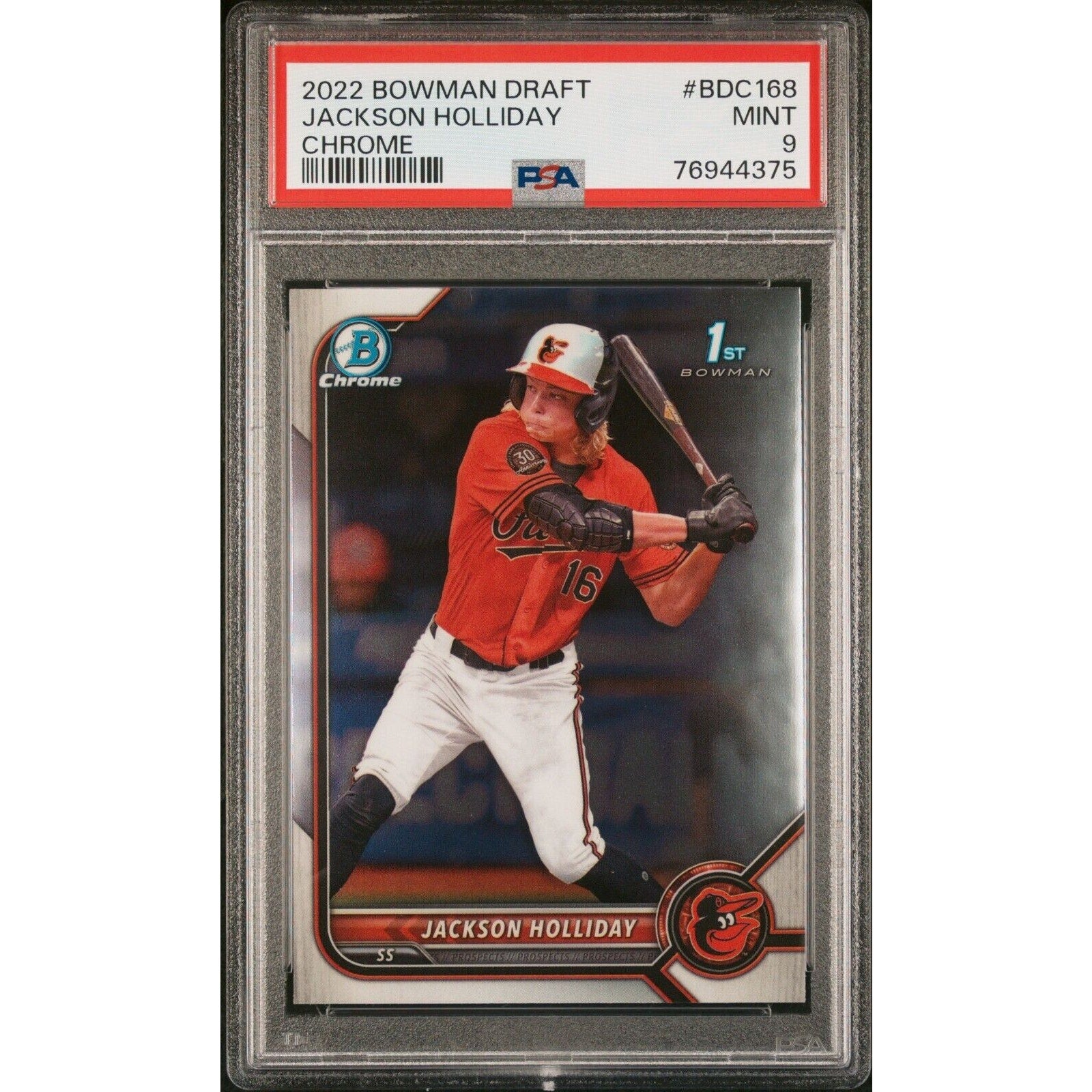 2022 Bowman Chrome Draft Jackson Holliday PSA 9 rookie card front view