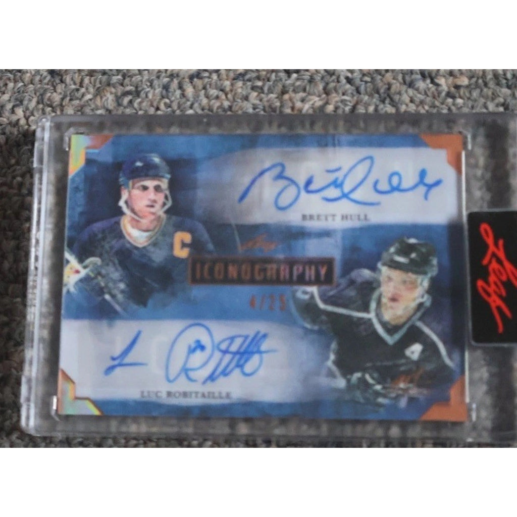 2022 Leaf Art of Hockey Iconography dual autograph card featuring Brett Hull and Luc Robitaille numbered 25