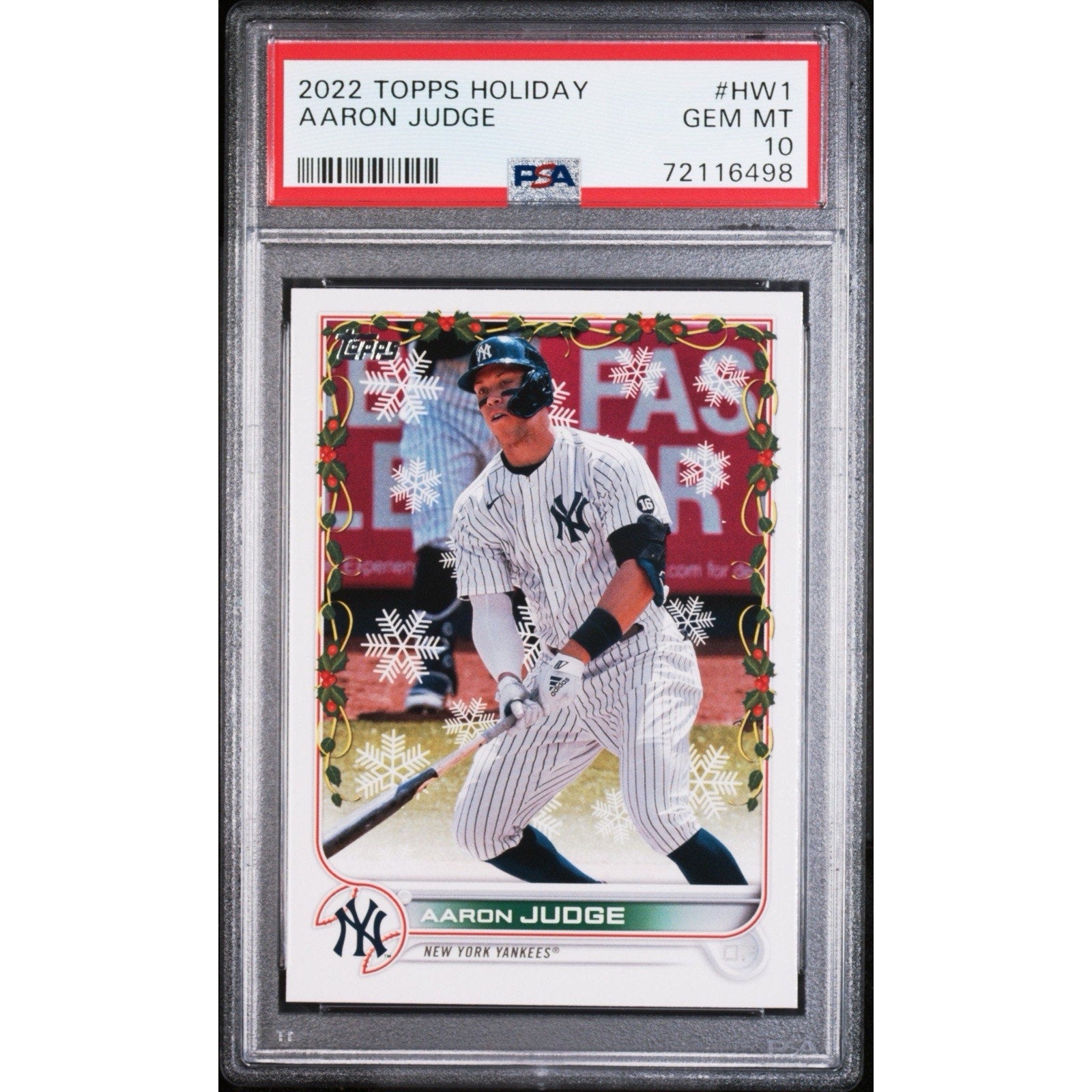 2022 Topps Holiday Aaron Judge #HW1 short print card graded PSA 10 Gem Mint featuring New York Yankees slugger