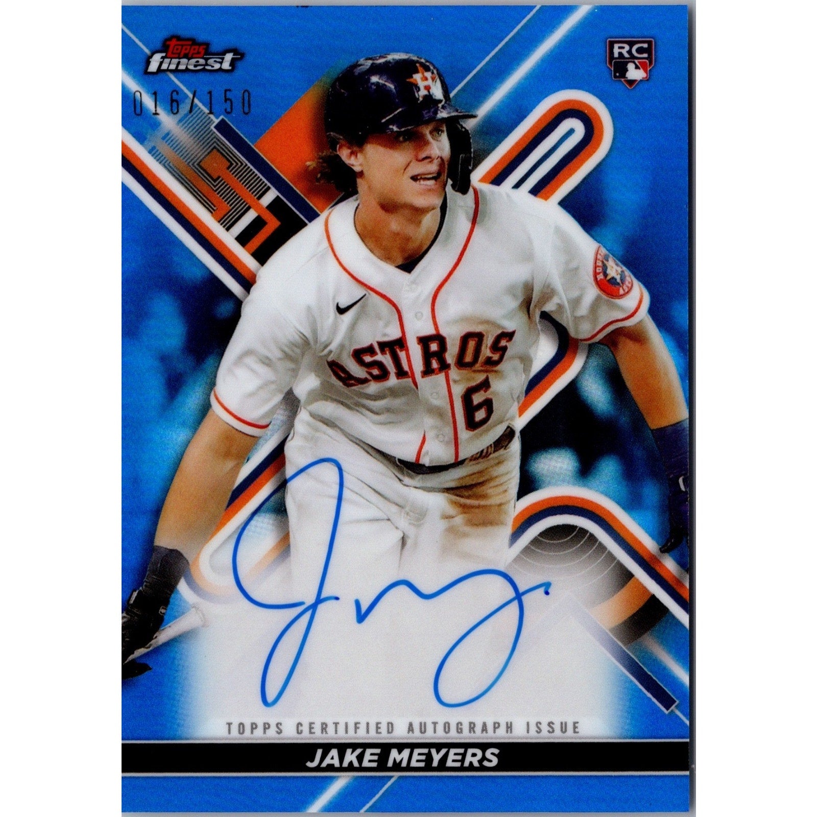 2022 Topps Finest Jake Meyers Blue Refractor rookie autograph card front view