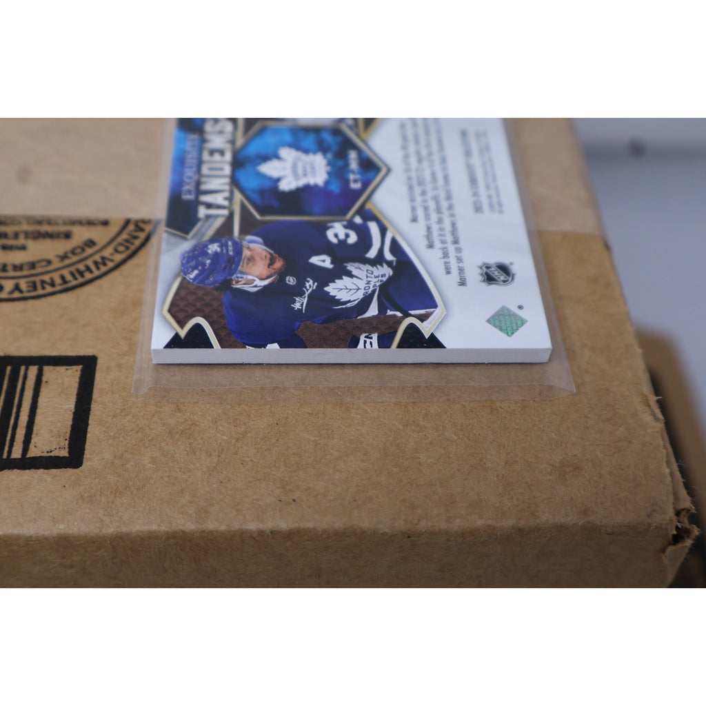 Detailed foil finish view of Matthews and Marner tandem hockey card