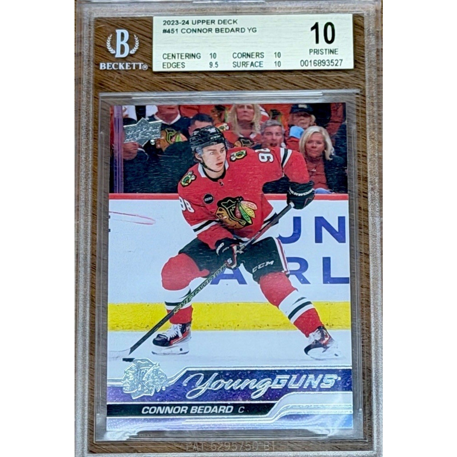 2023-24 Upper Deck Young Guns Connor Bedard rookie card BGS 10 Pristine front view